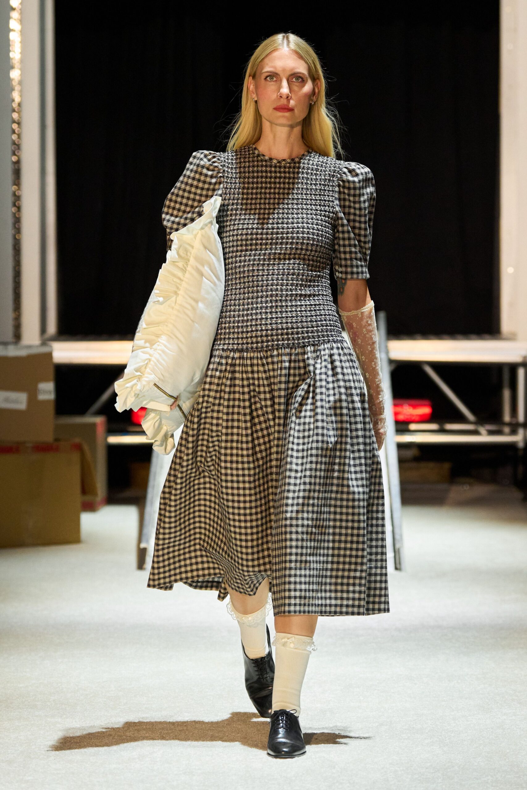 black and white checked midi dress