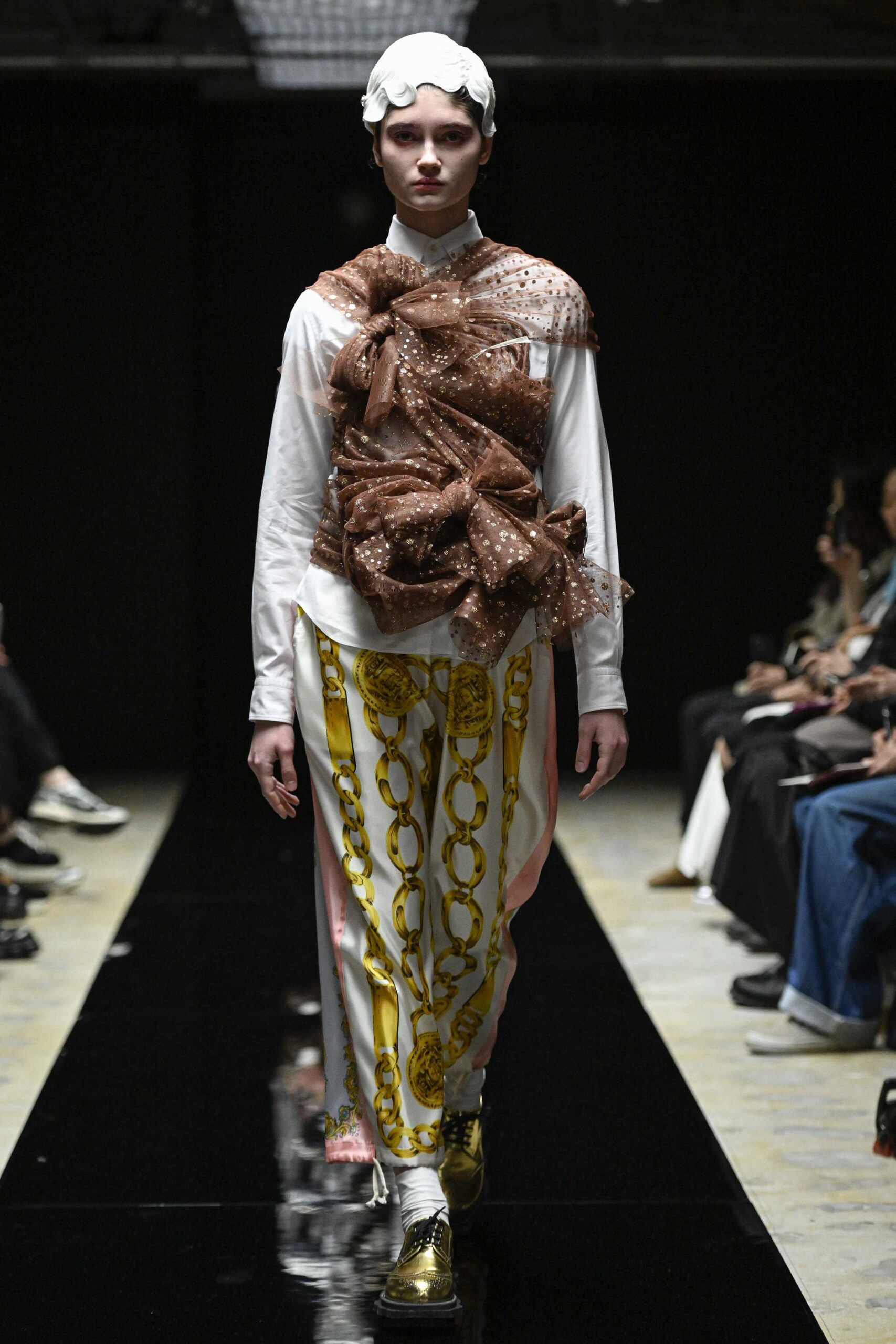 brown tulle ruffled scarf