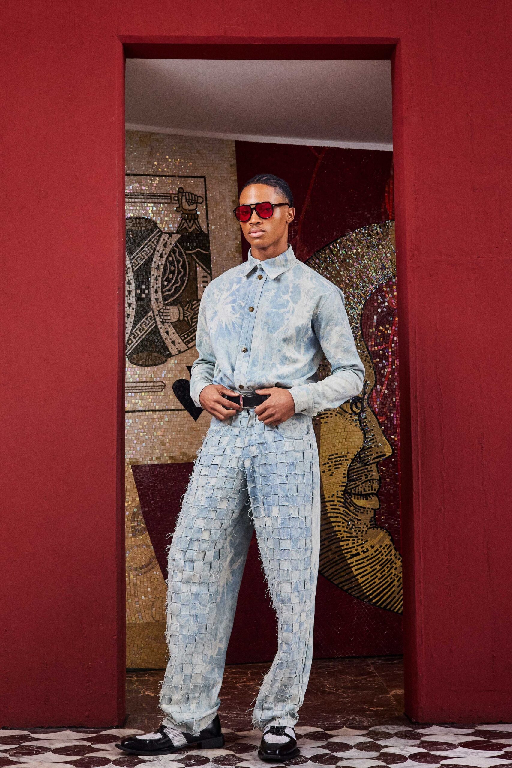 blue denim shirt and pants