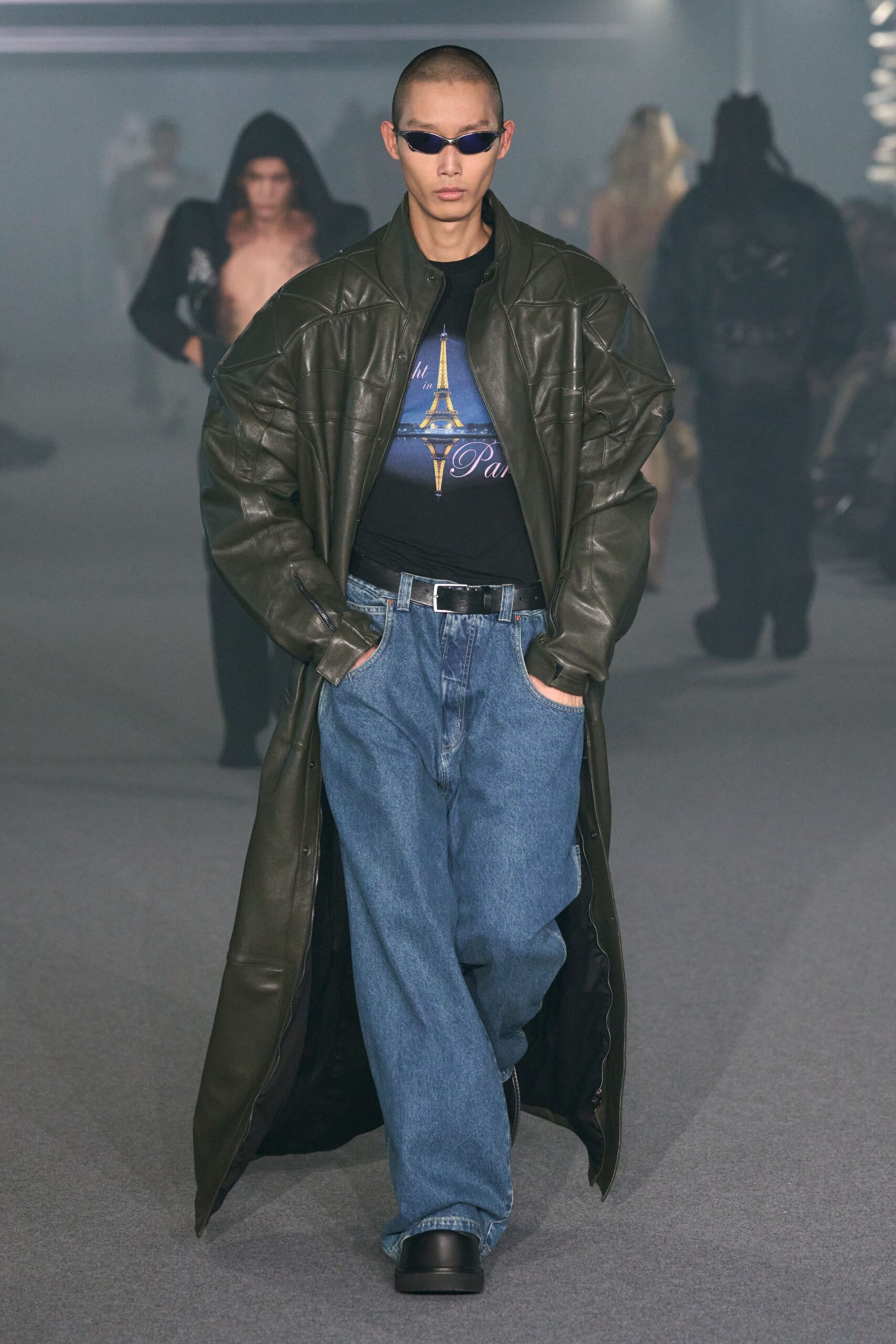 oversized green leather coat