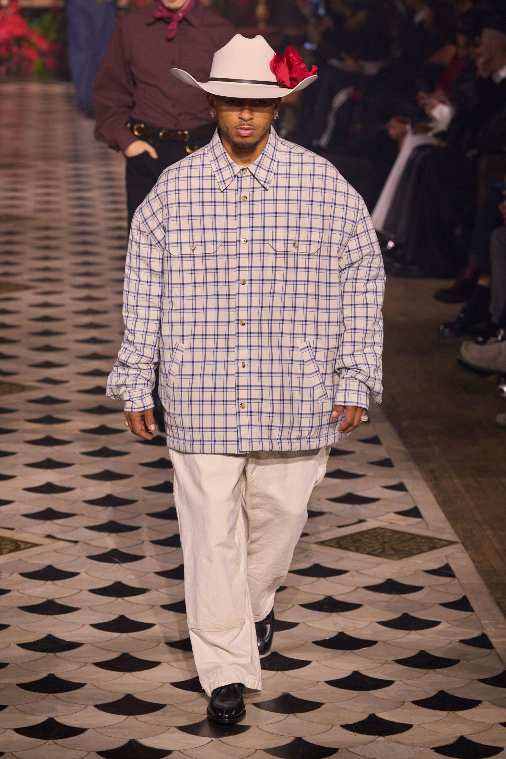blue cotton long-sleeve collared oversized checked shirt