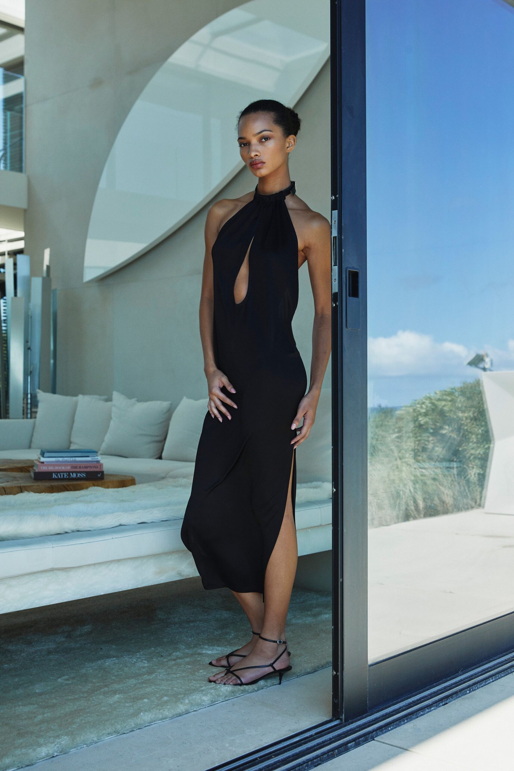 black silk halter dress