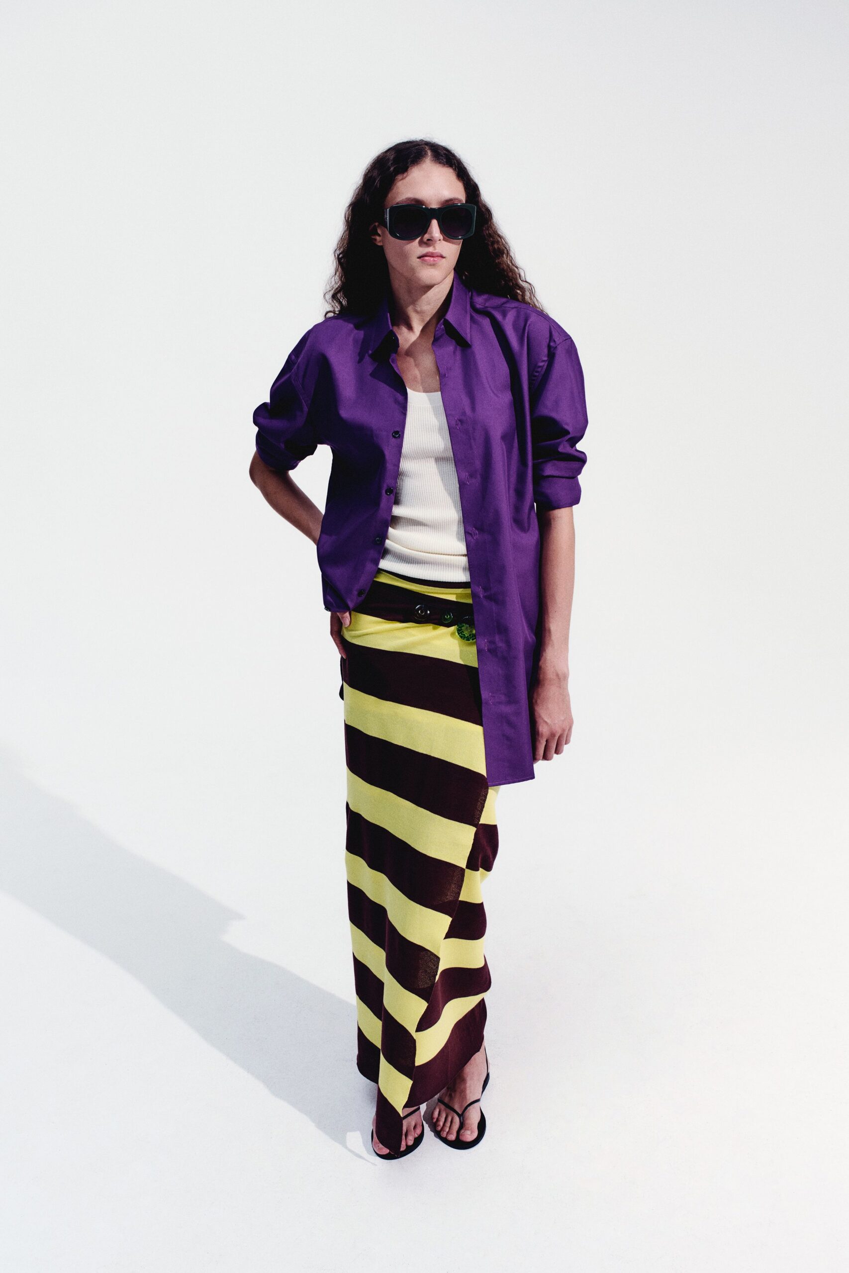 purple long-sleeve collared relaxed shirt