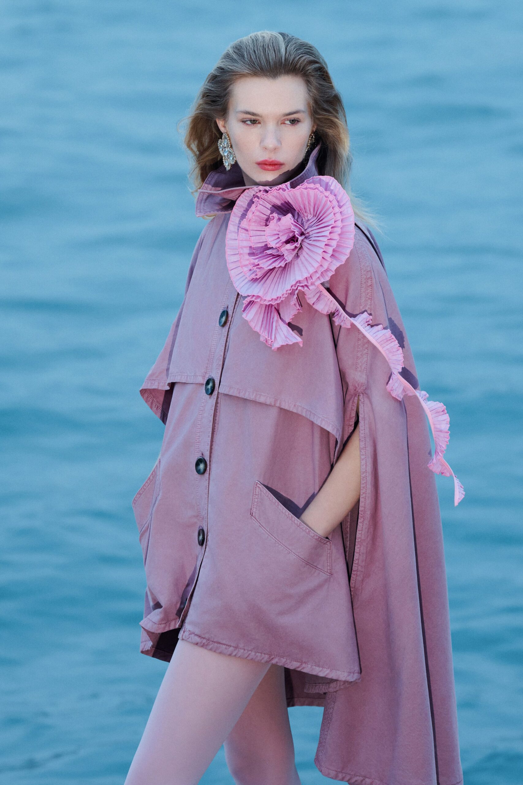 pink relaxed cape with pleats