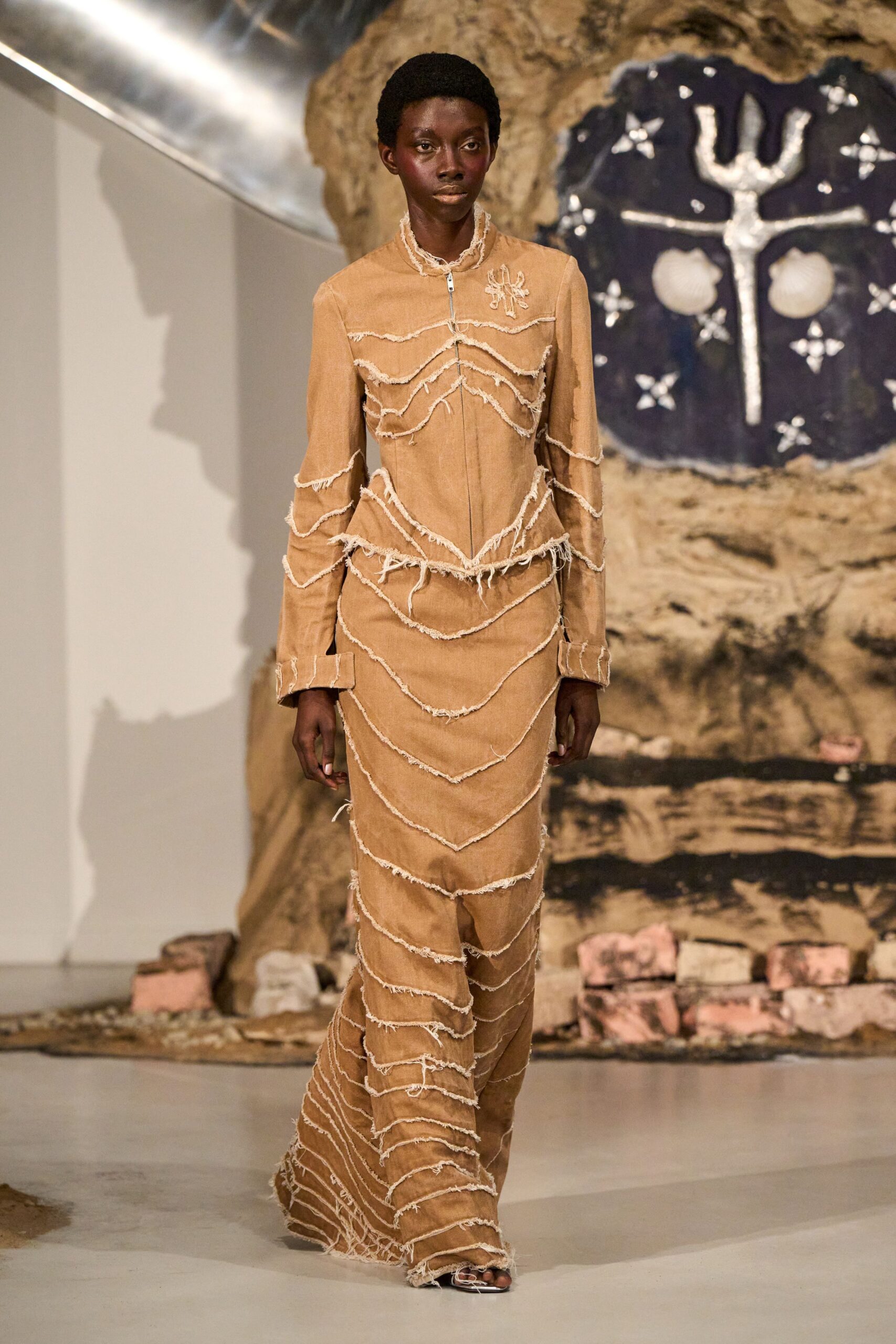 brown suede embroidered maxi dress