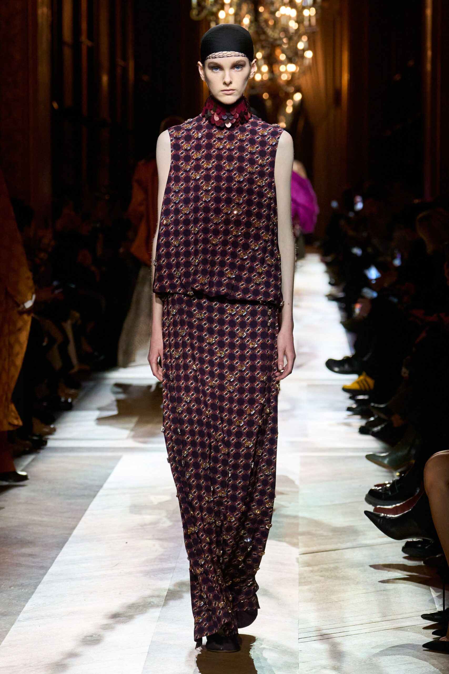 purple gold printed maxi dress