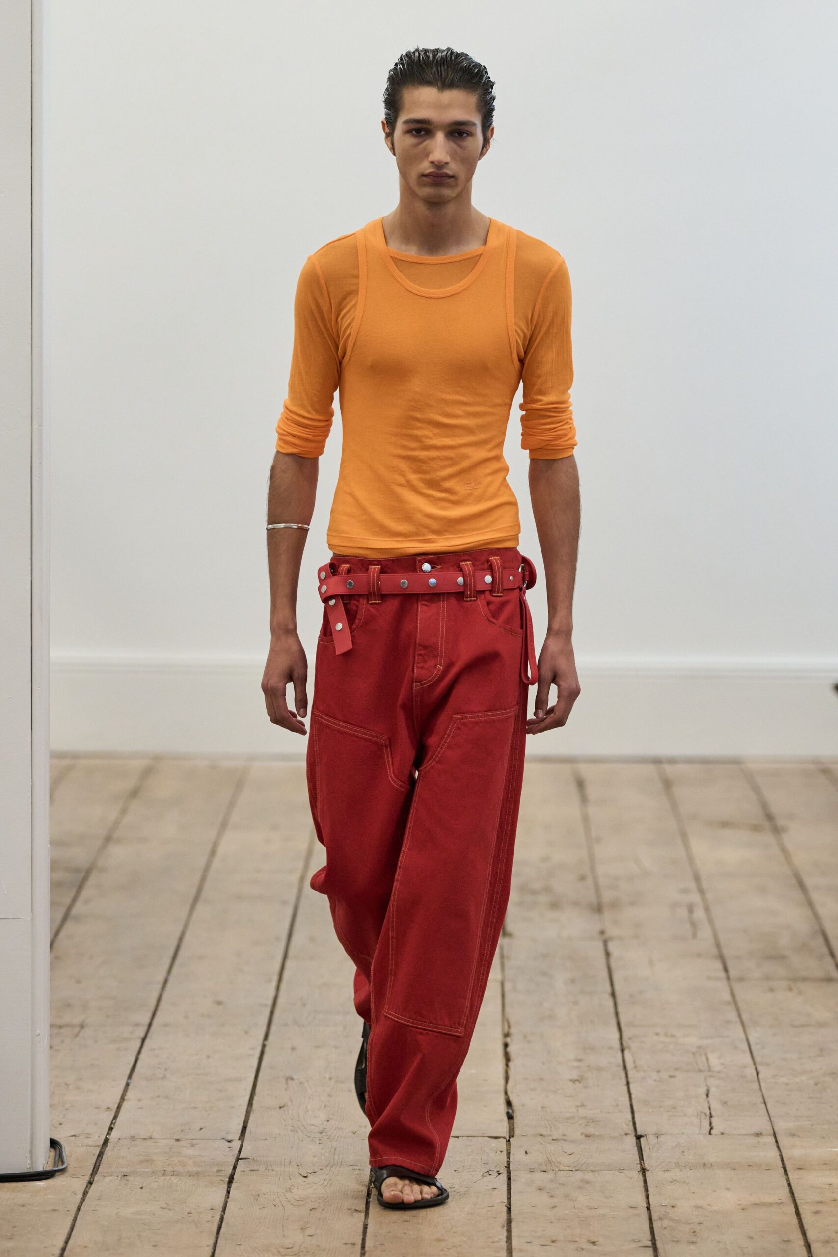 red denim relaxed cargo pants