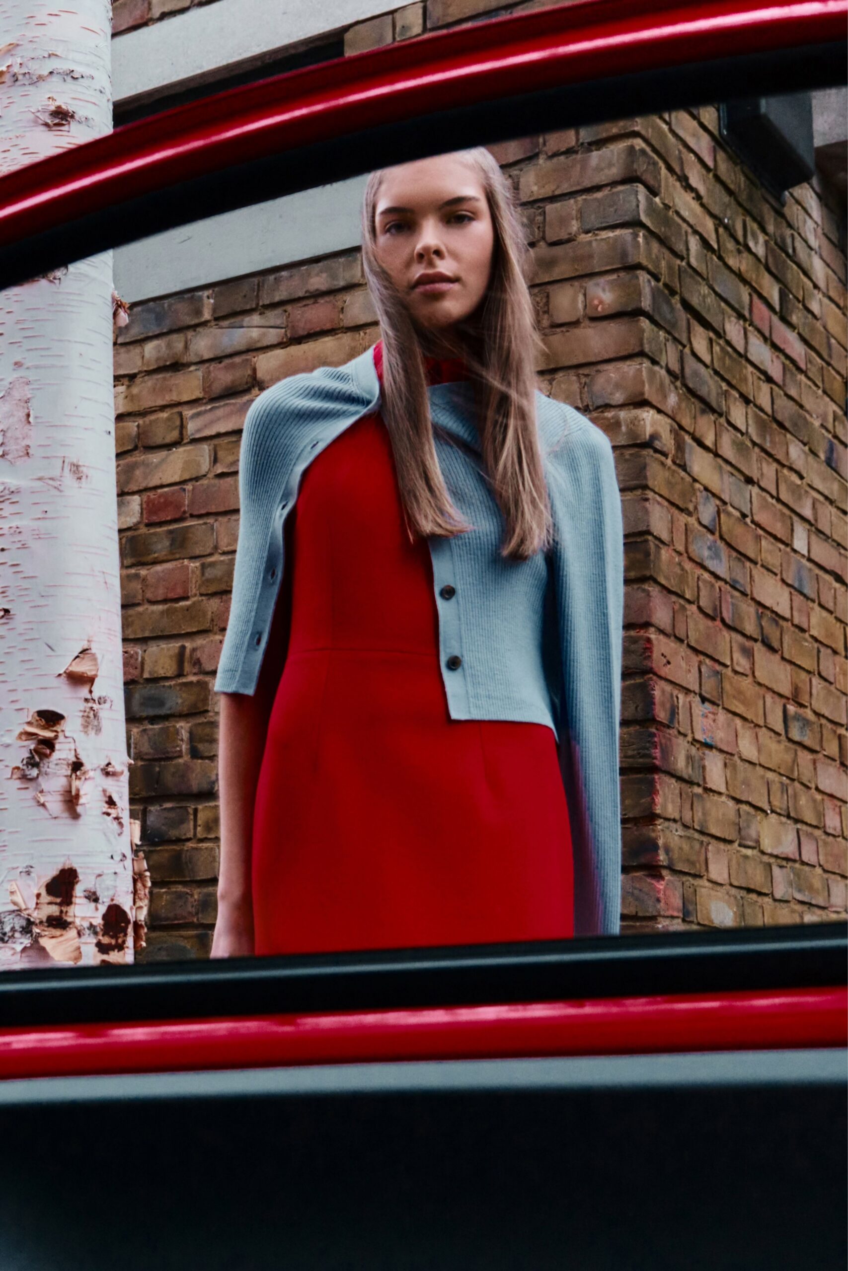 blue long-sleeve relaxed cape