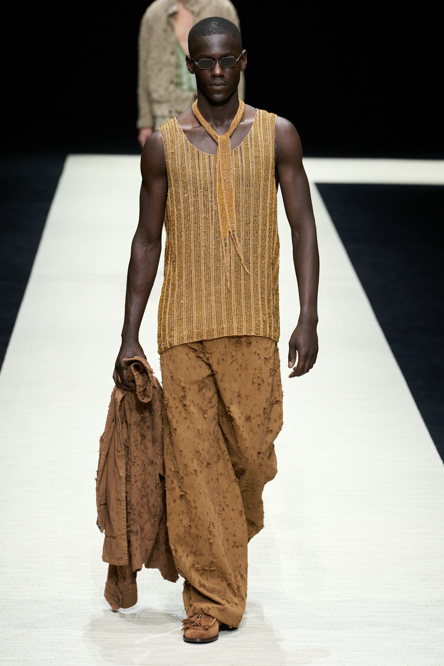 brown cotton sleeveless relaxed embroidered top