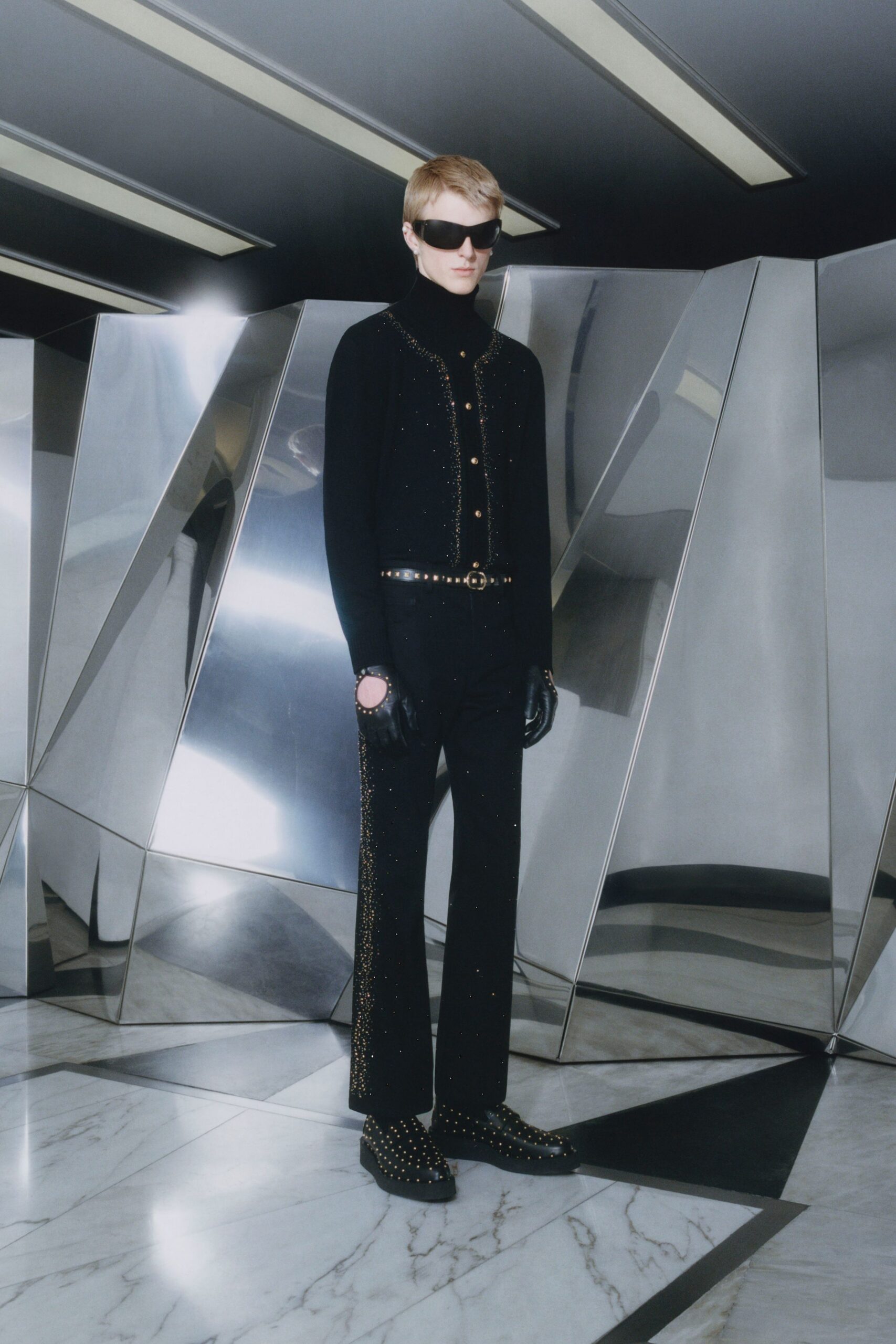black fitted top and pants