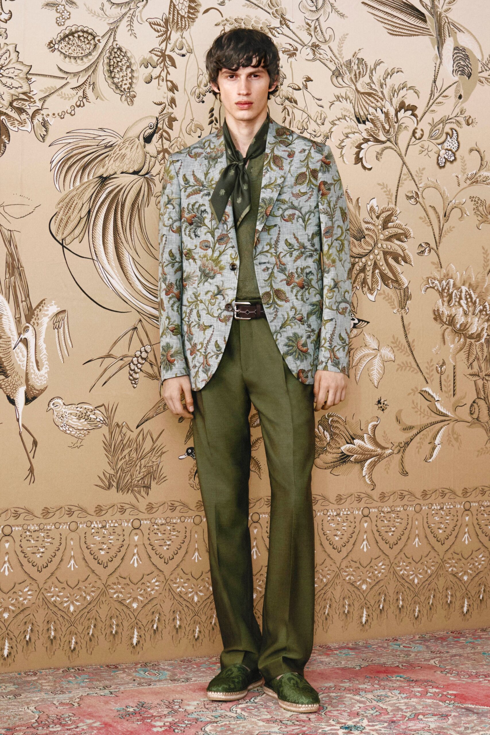 green embroidered blazer with pants