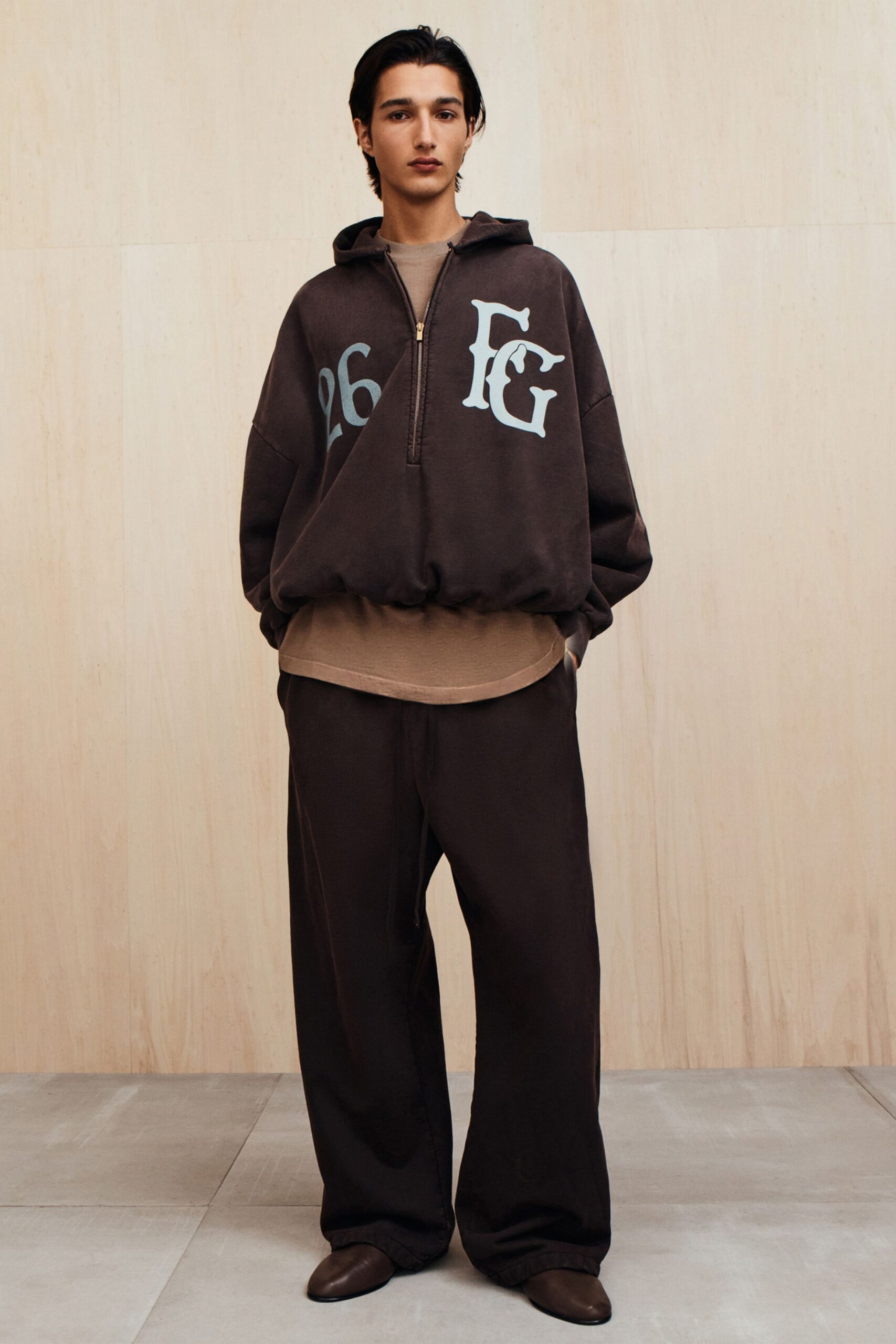 brown oversized hoodie with t-shirt and pants