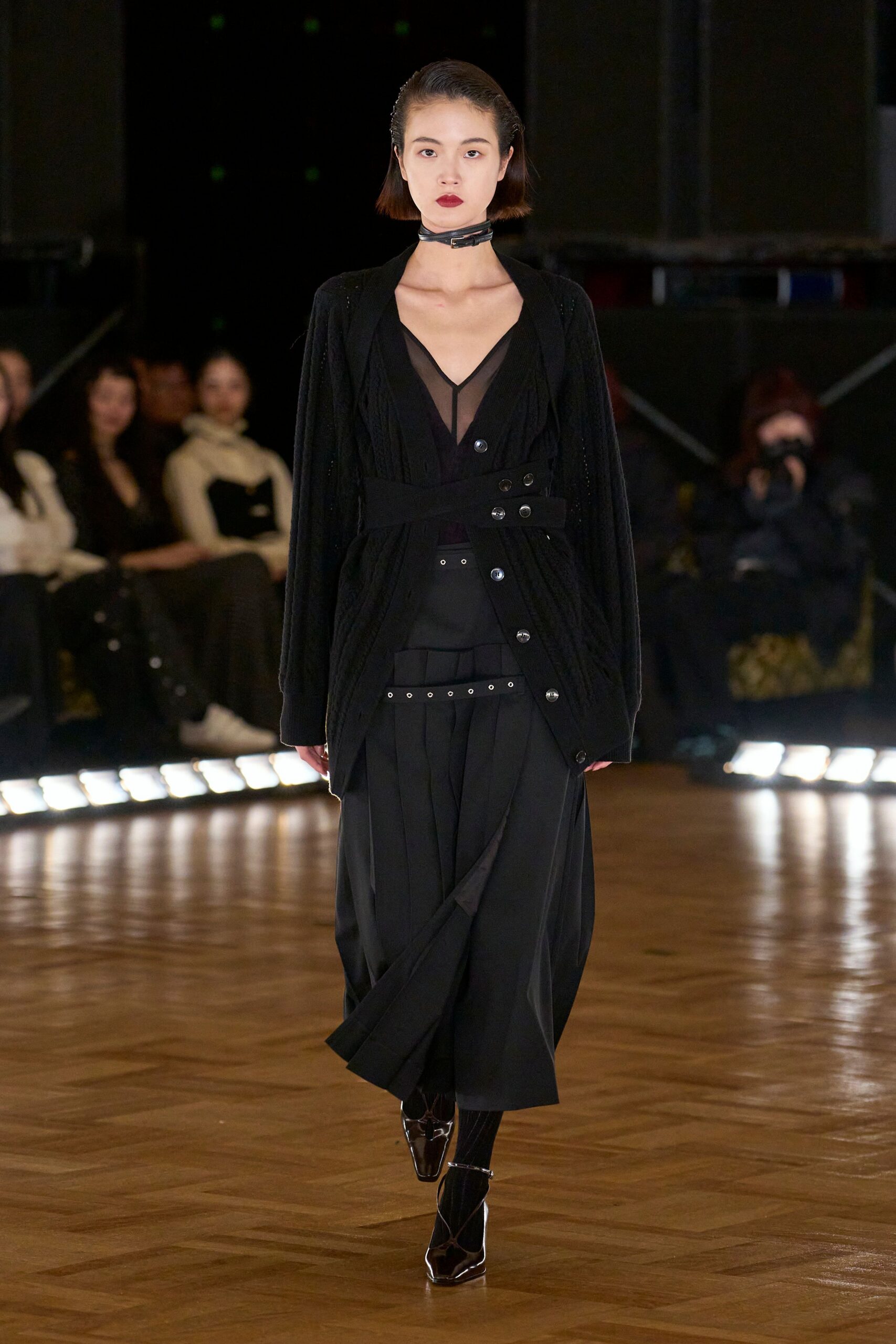 black silk fitted dress with coat