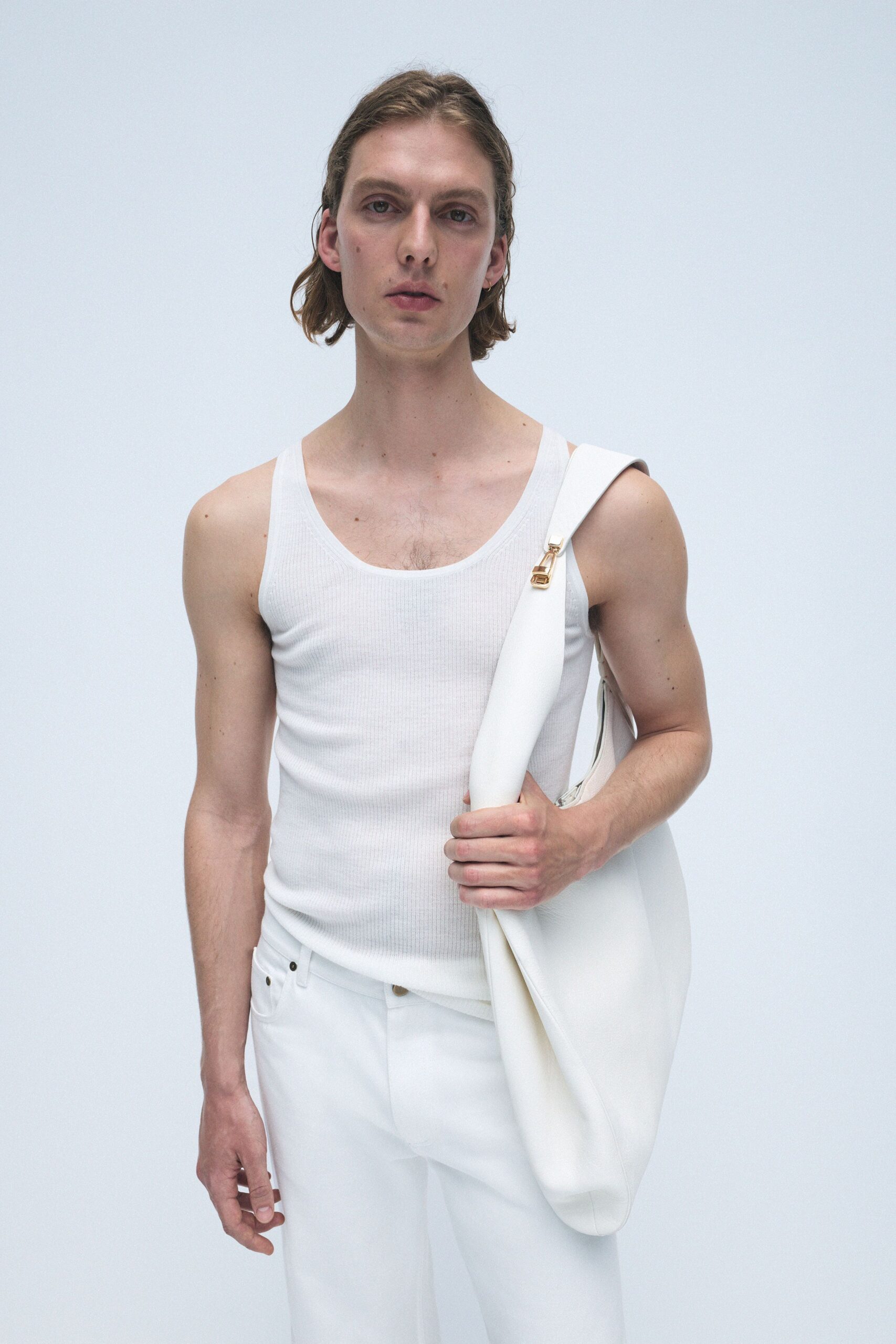 white leather zippered bag