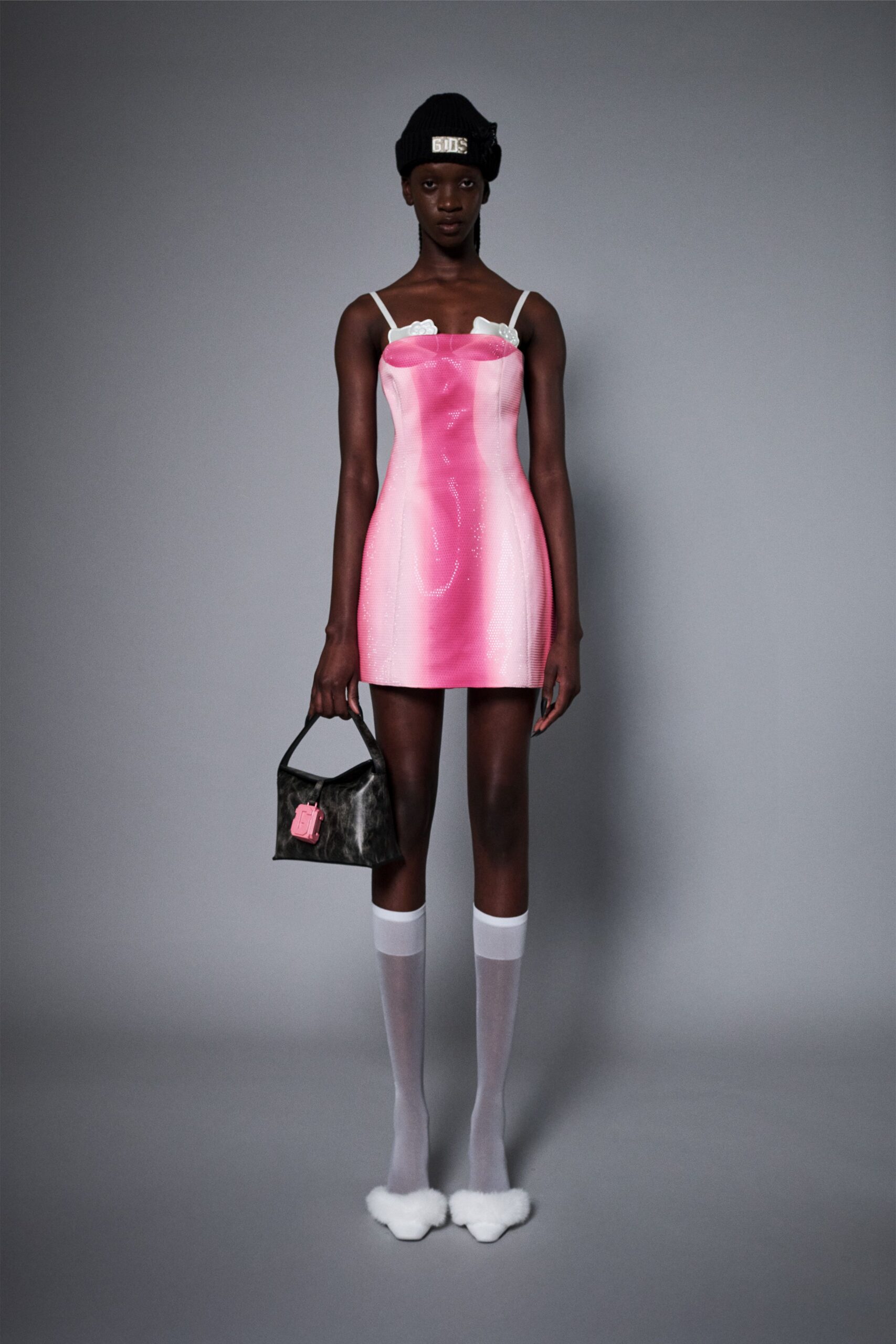 pink satin sleeveless v-neck fitted shiny mini mini-dress