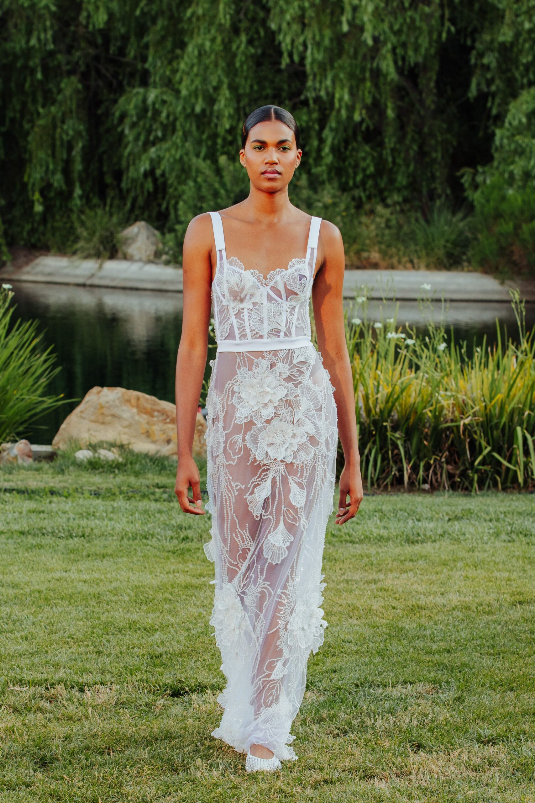 white lace fitted gown