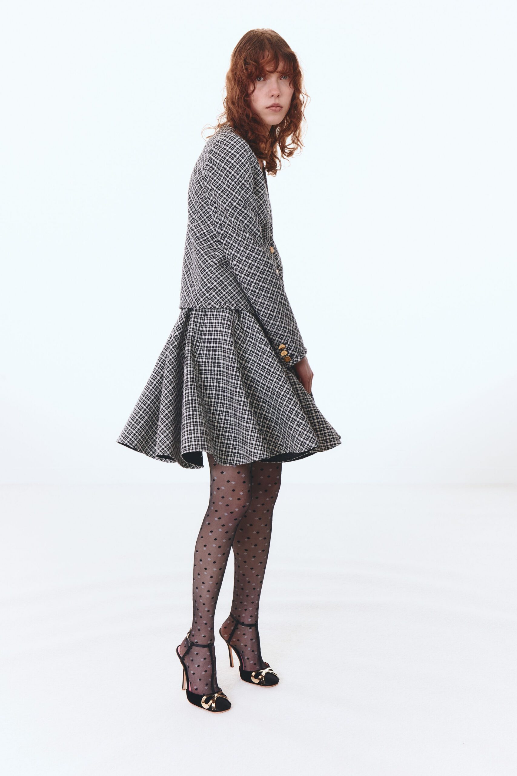 black and white checked mini dress