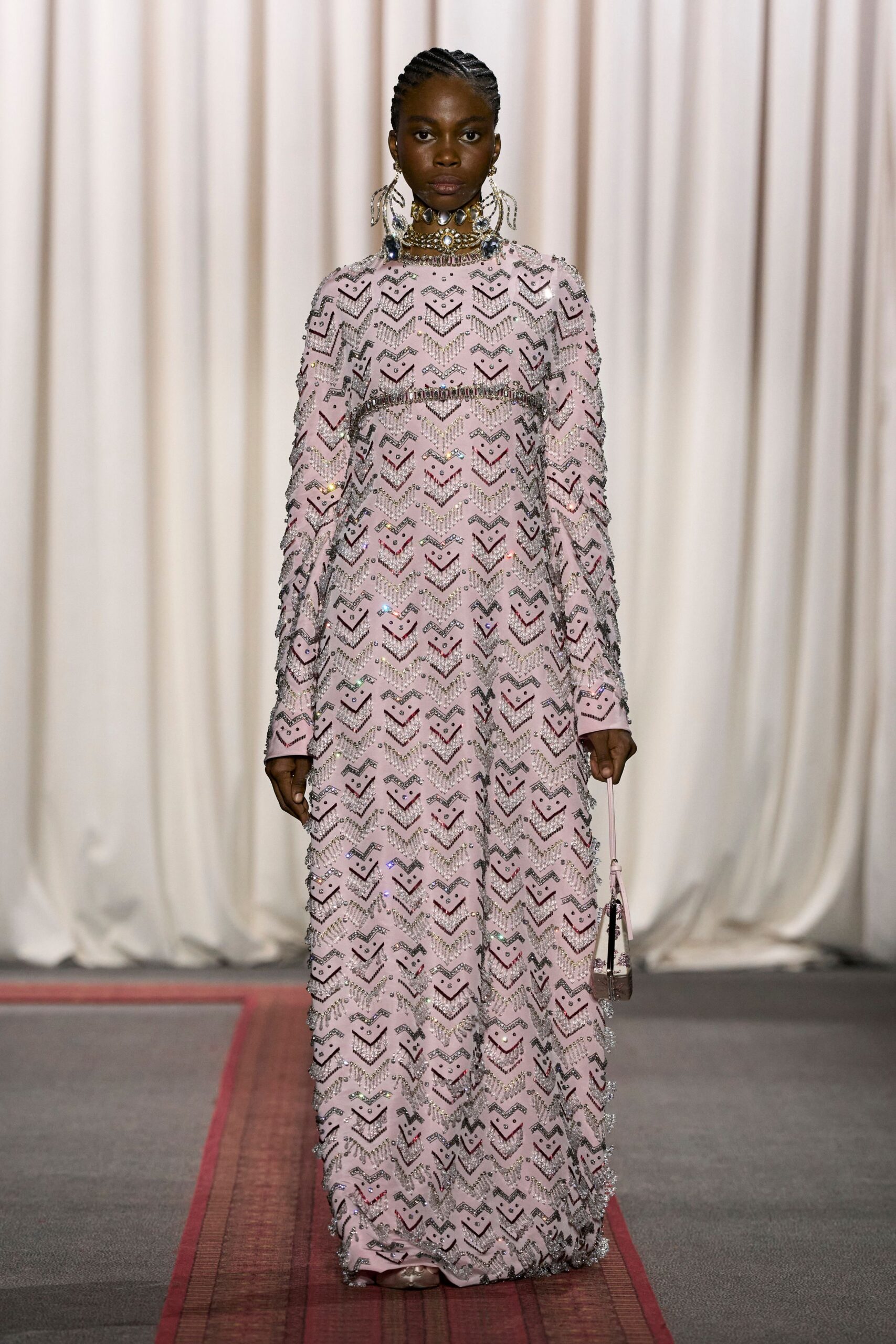 pink embroidered maxi gown