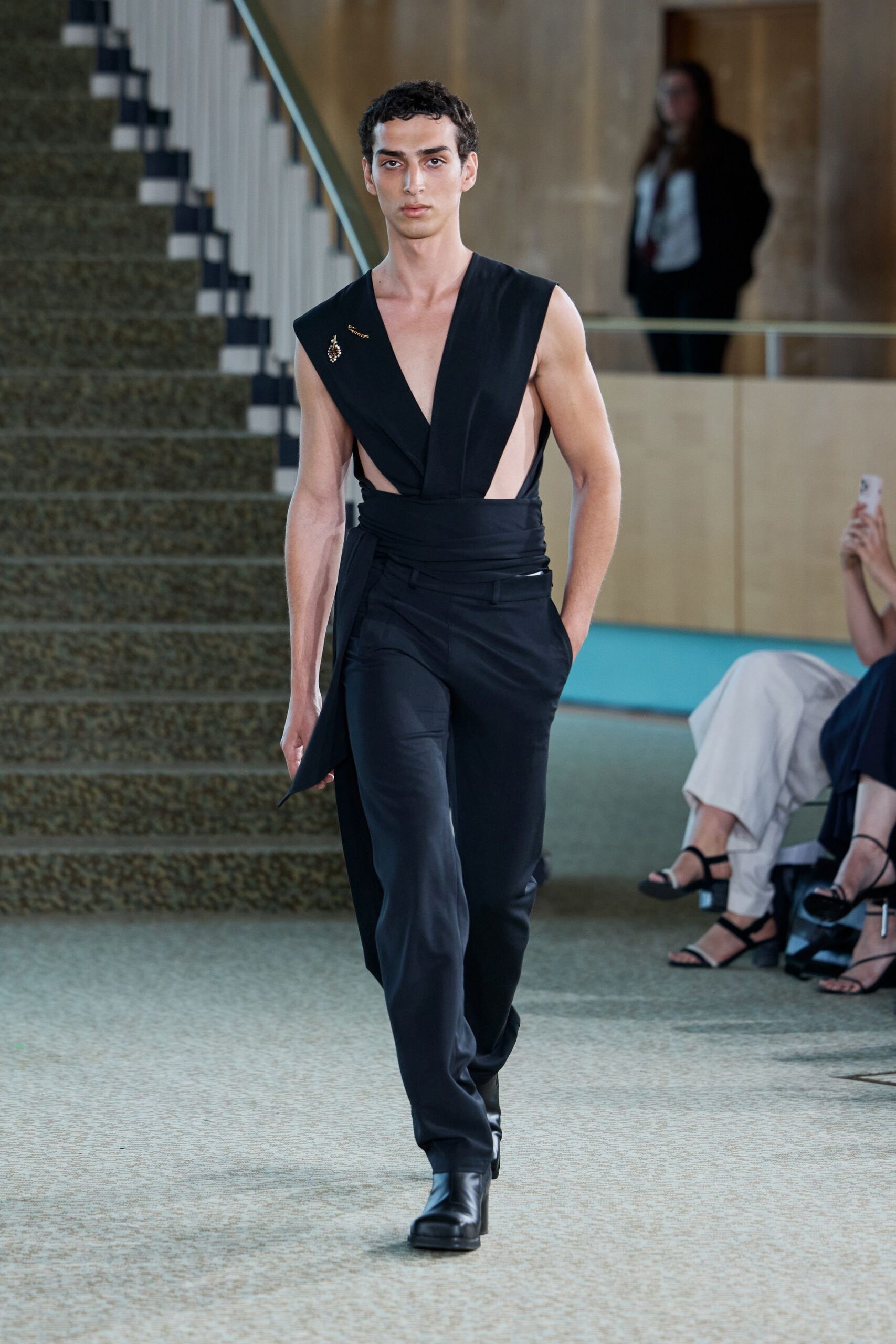 black cotton sleeveless v-neck fitted jumpsuit