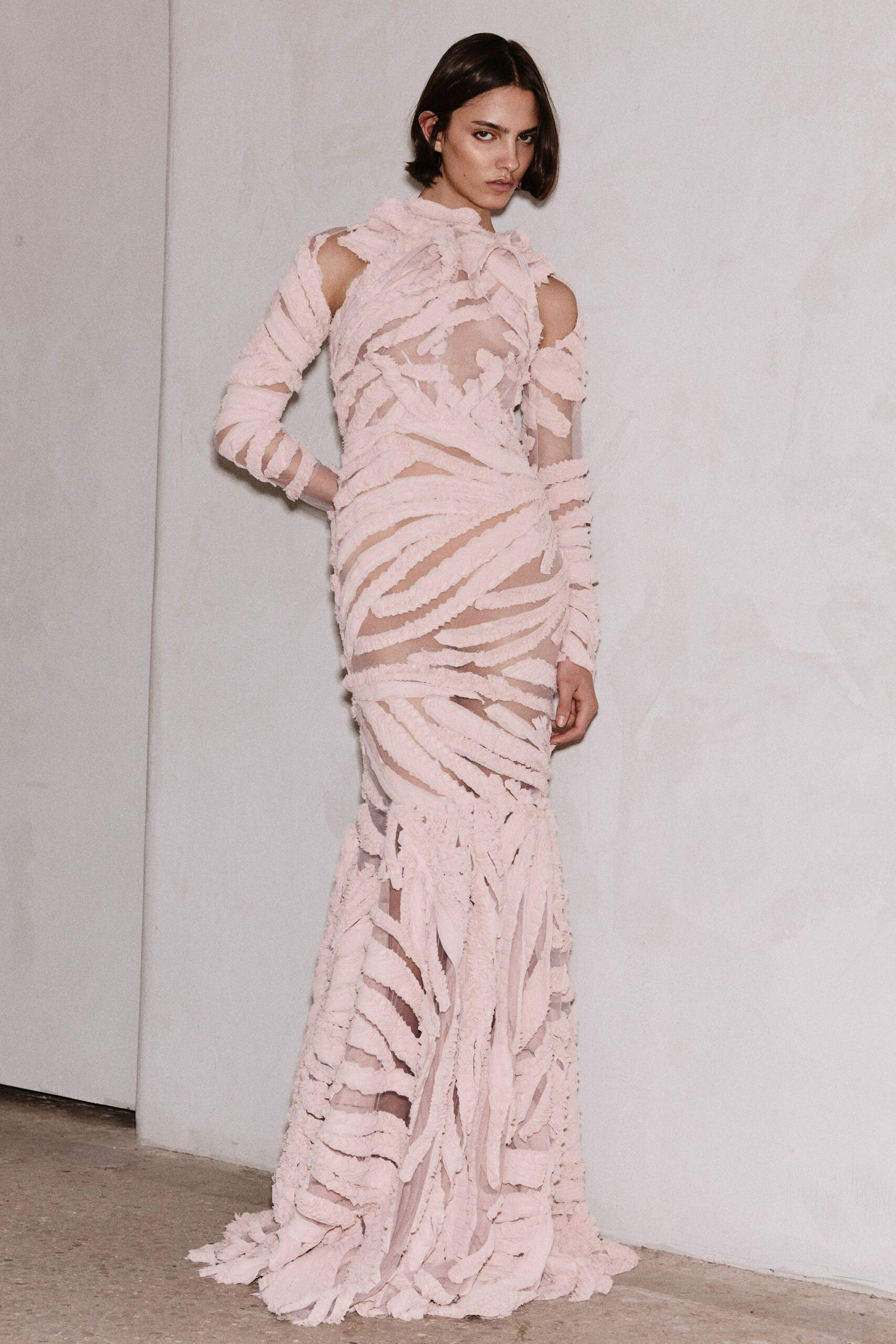 fitted pink silk gown