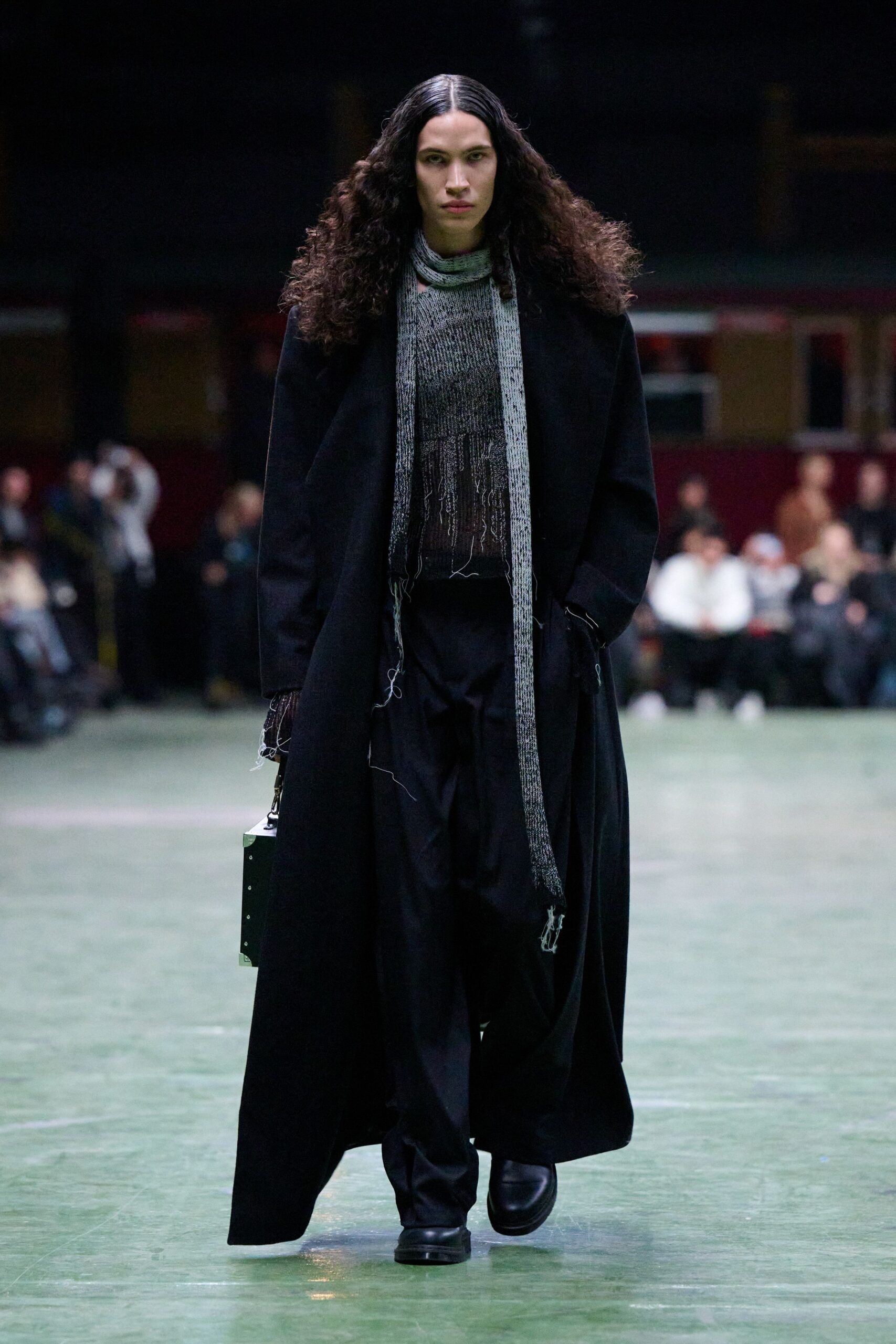 black wool coat with gray top