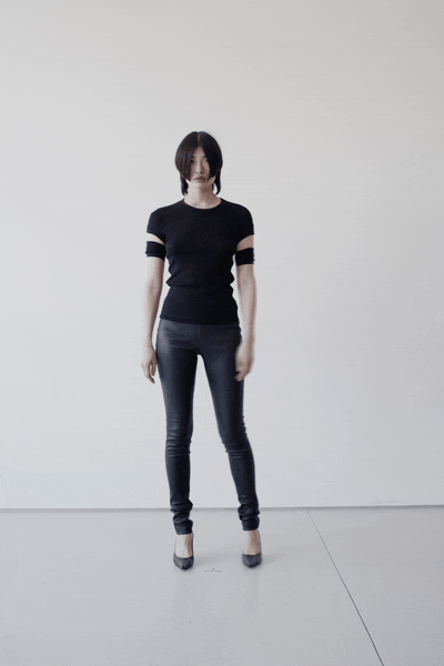 black cotton short-sleeve cutout fitted top