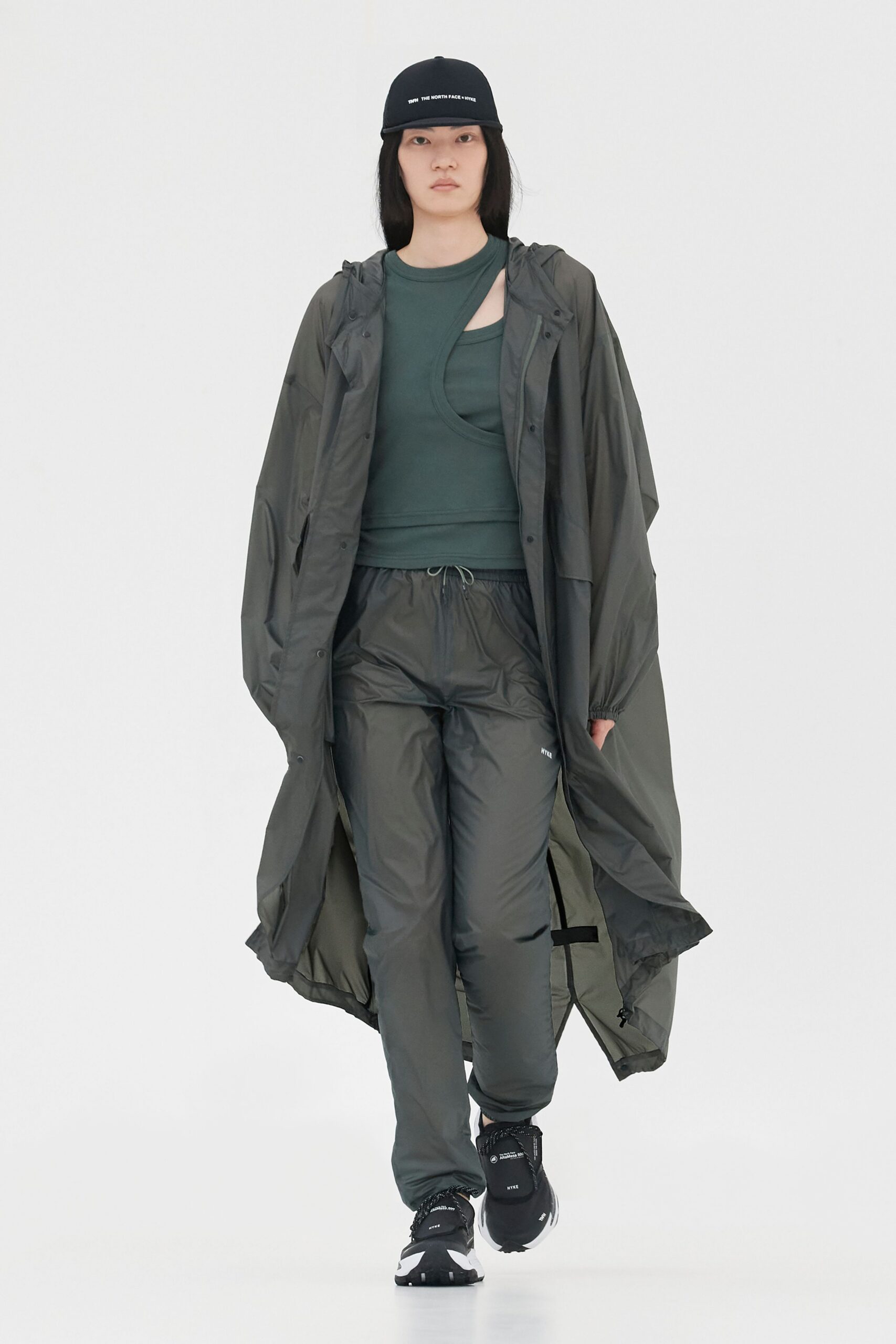 green jersey long-sleeve collared relaxed zippered maxi coat