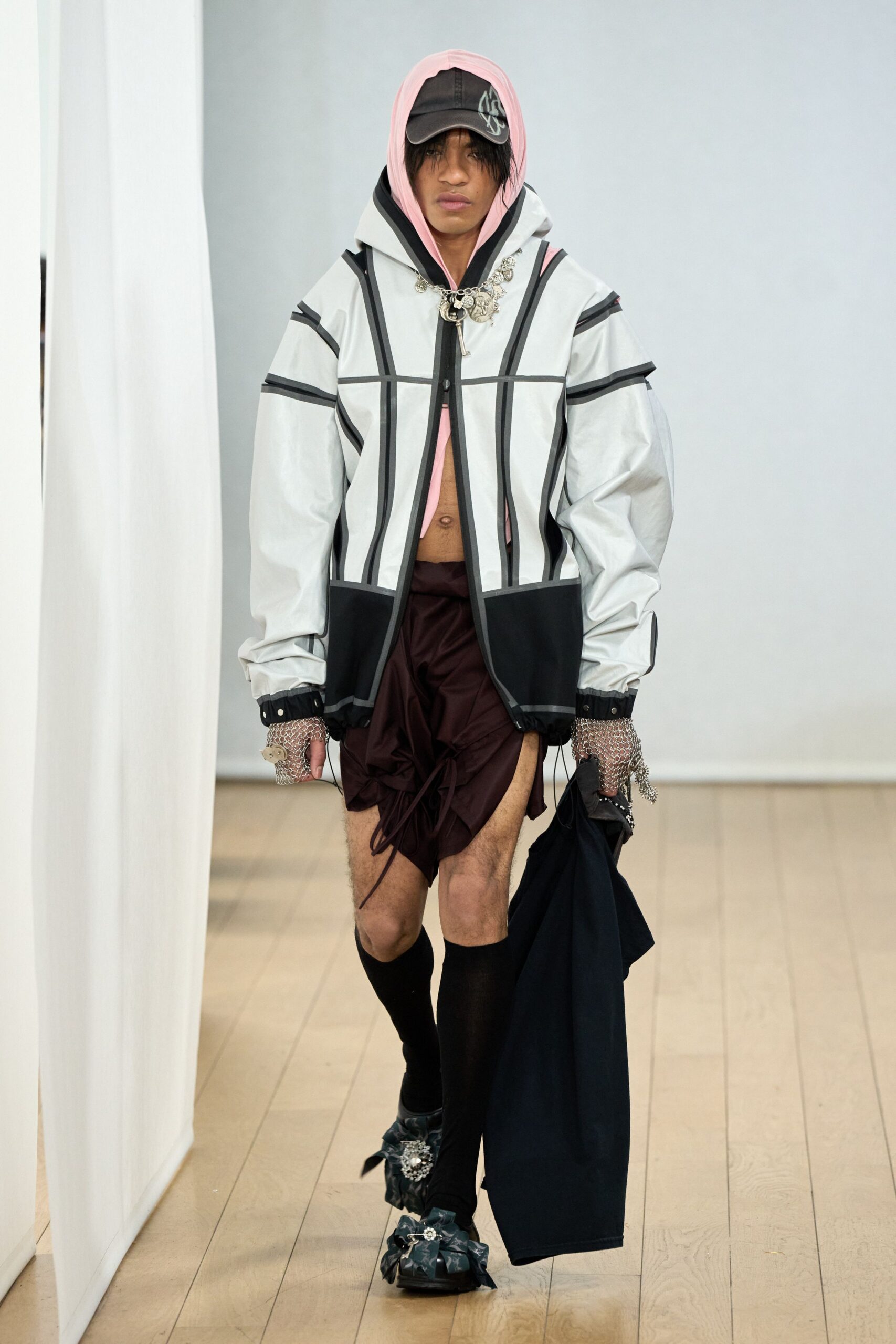 white leather relaxed jacket with pink top