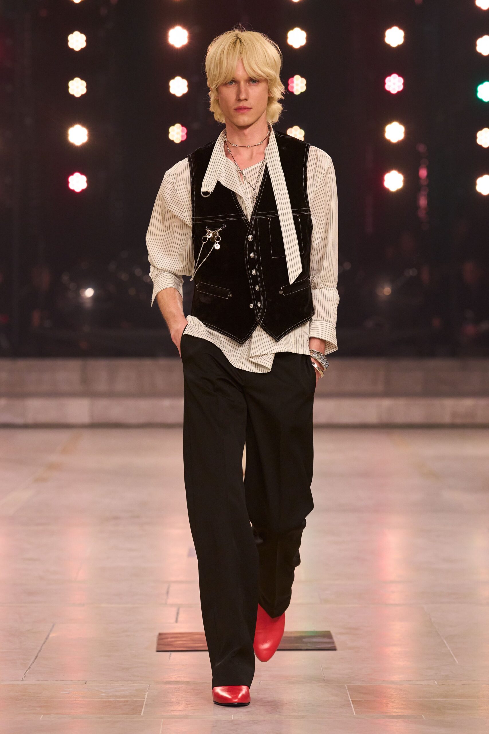 black velvet vest with striped shirt
