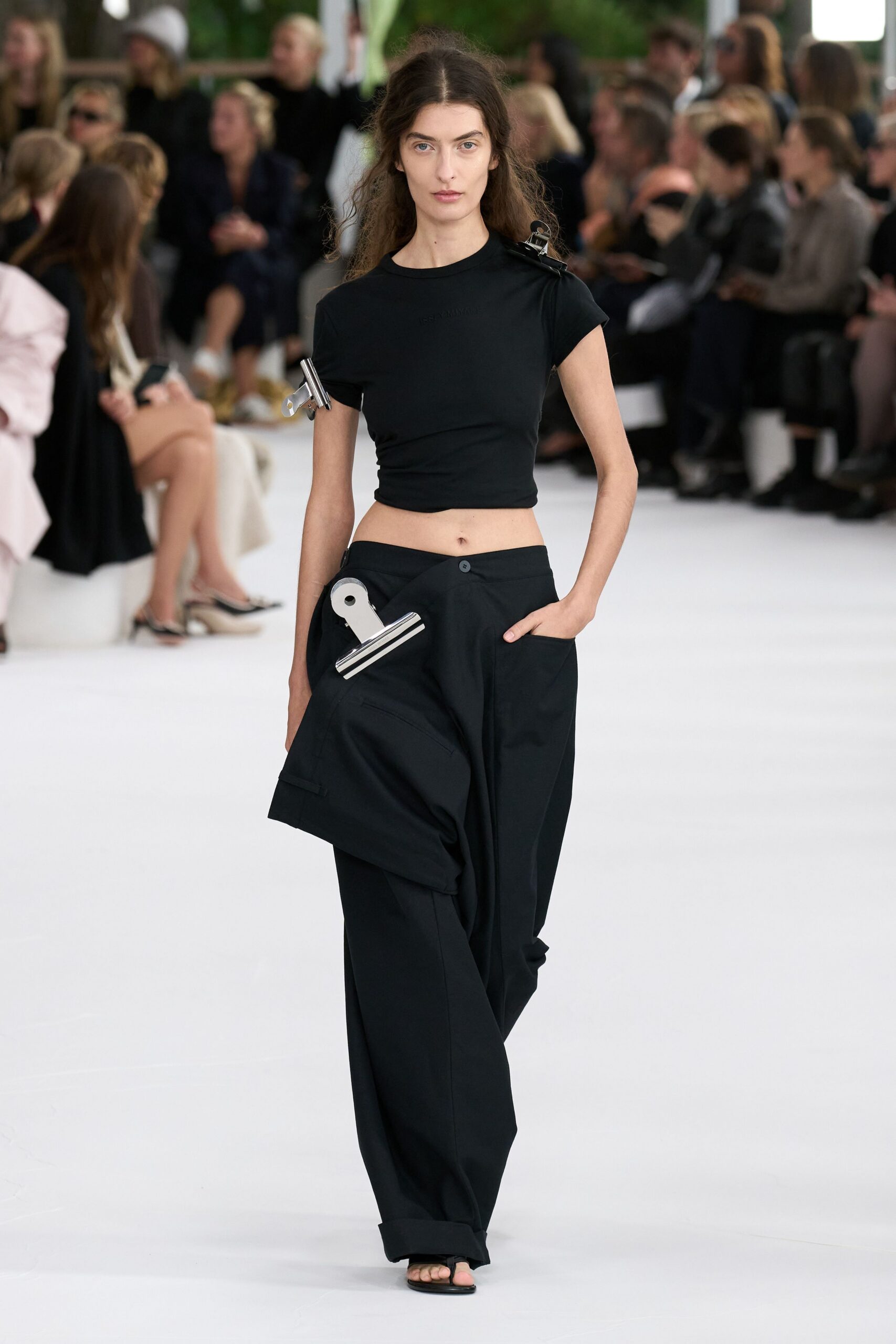black fitted top and relaxed pants
