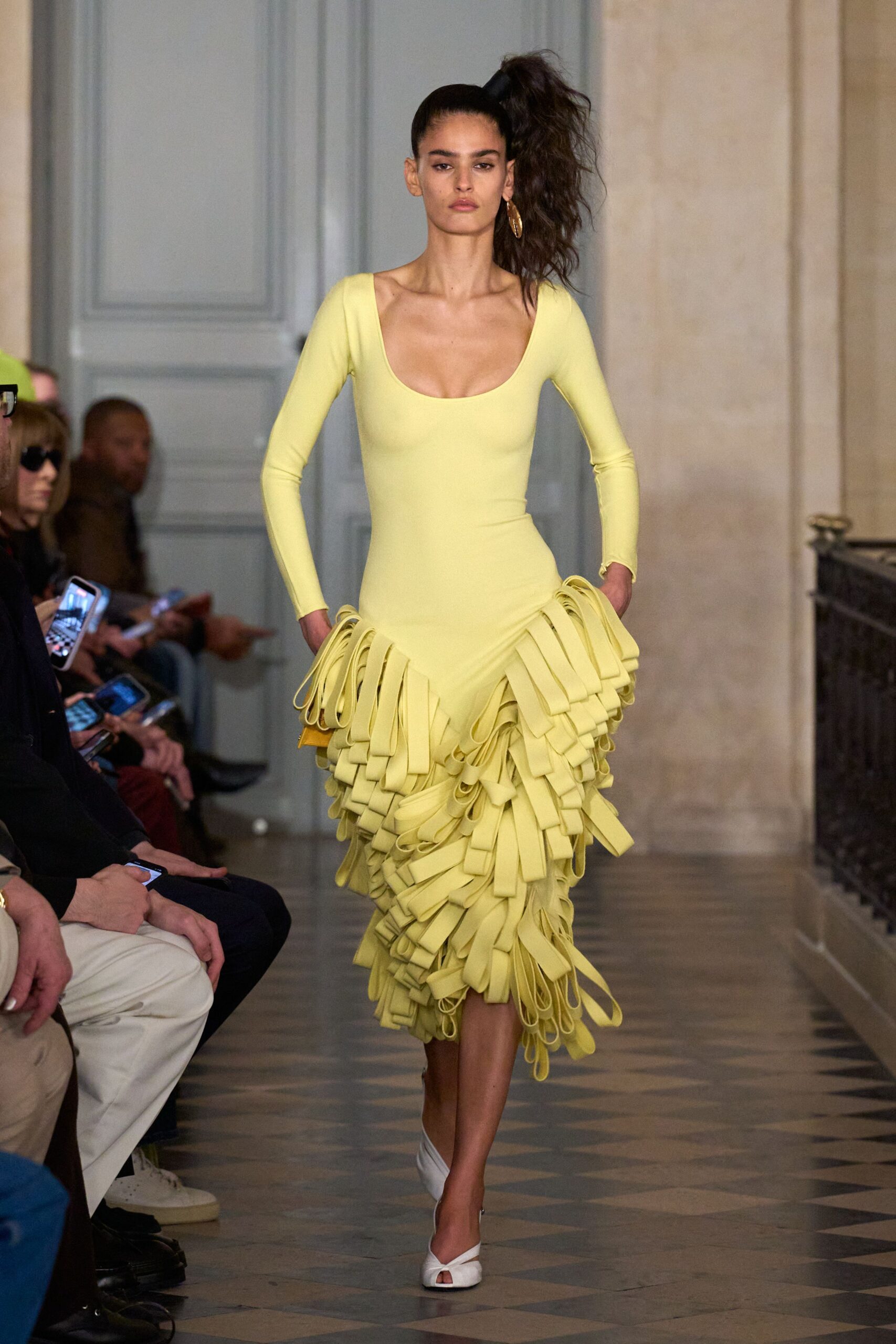 yellow neoprene sleeveless dress