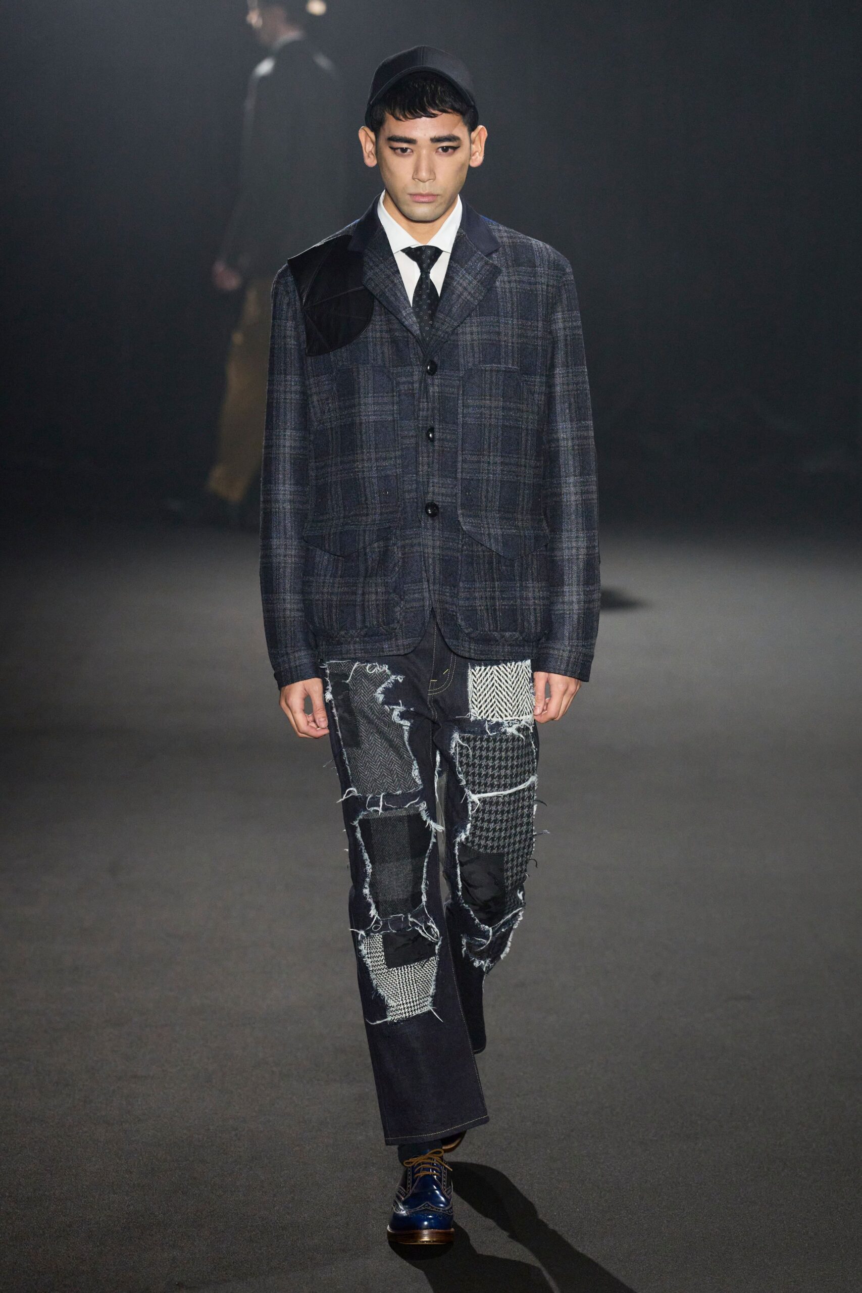 checked blazer with distressed pants