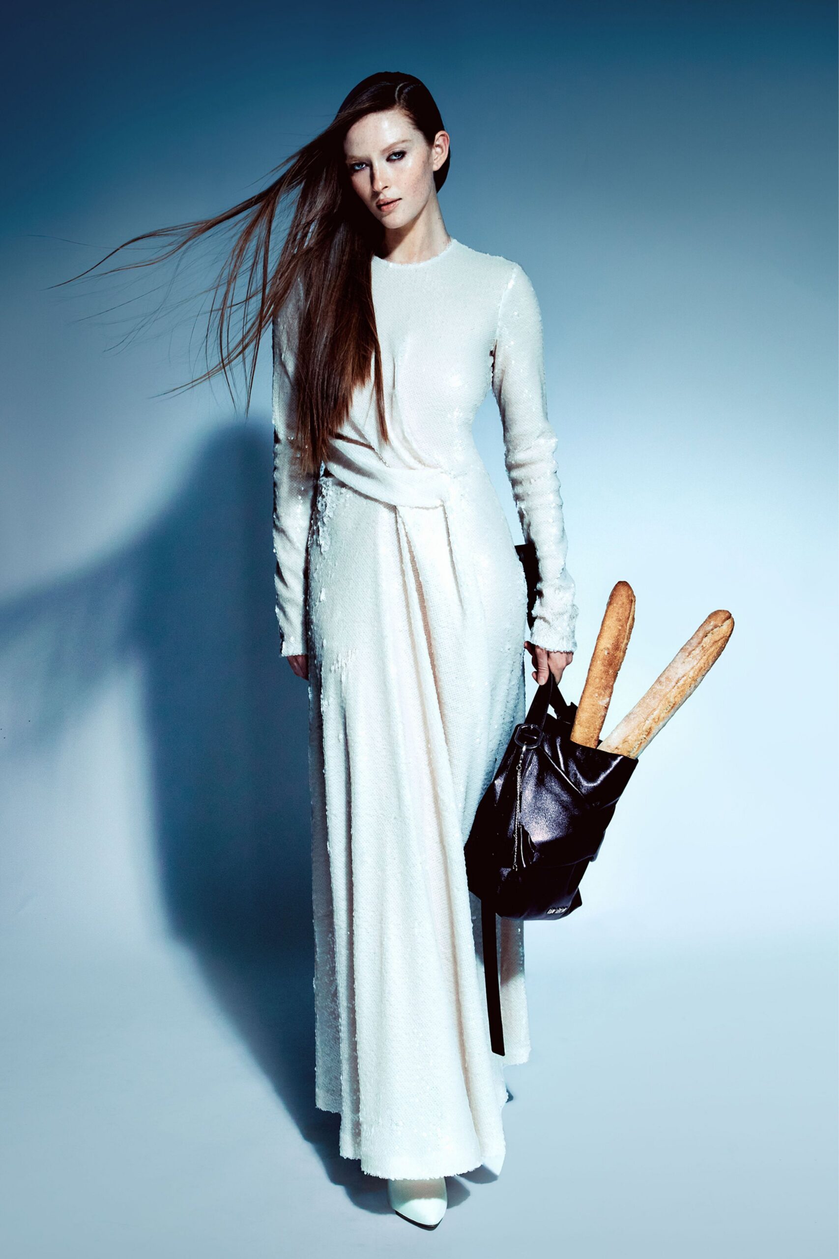 white silk fitted gown