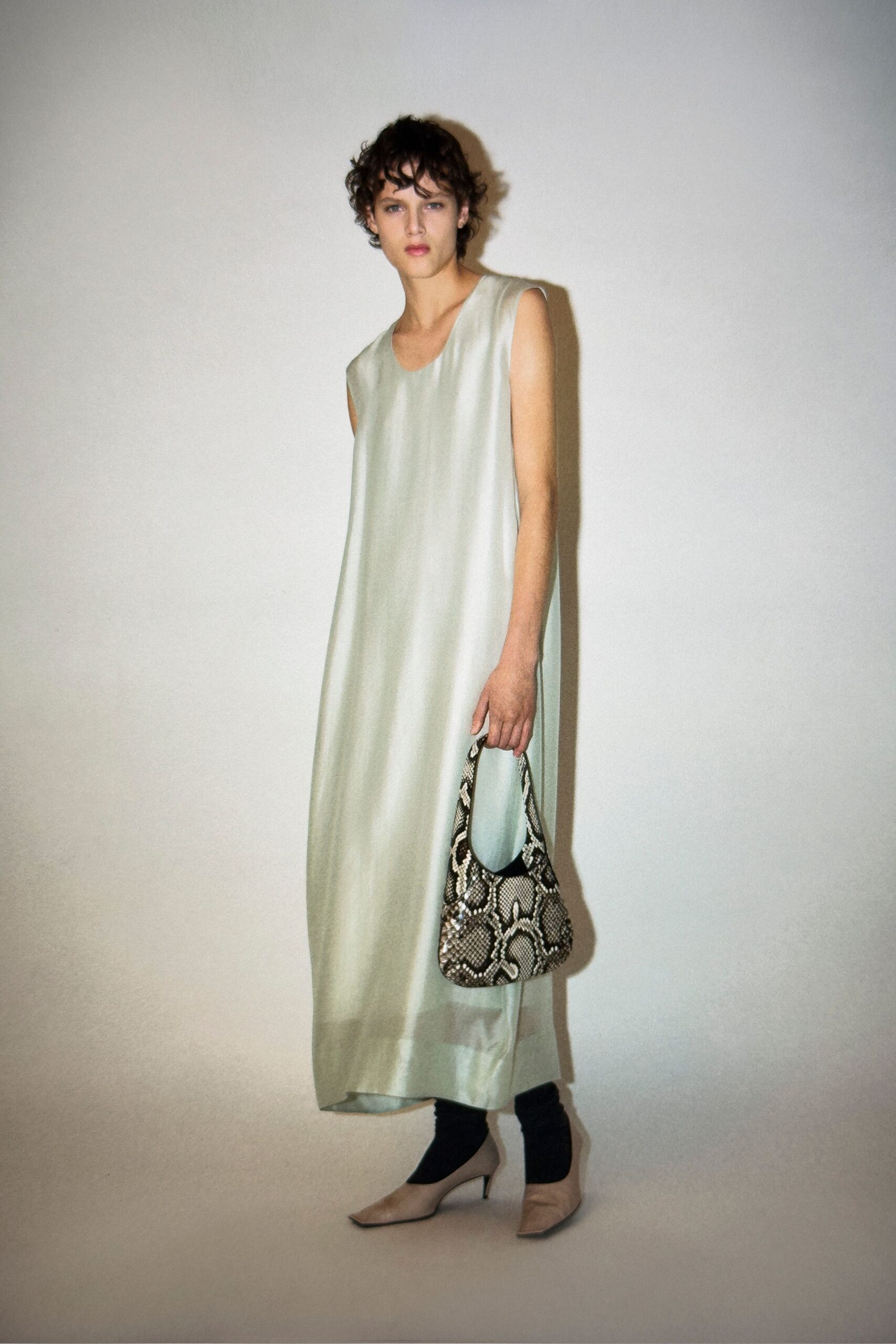 gray silk sleeveless v-neck relaxed flowing maxi dress