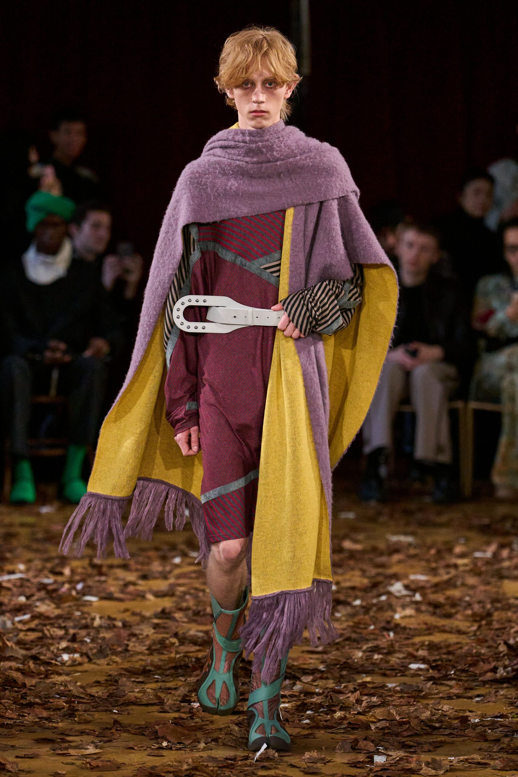 purple wool relaxed fringed cape