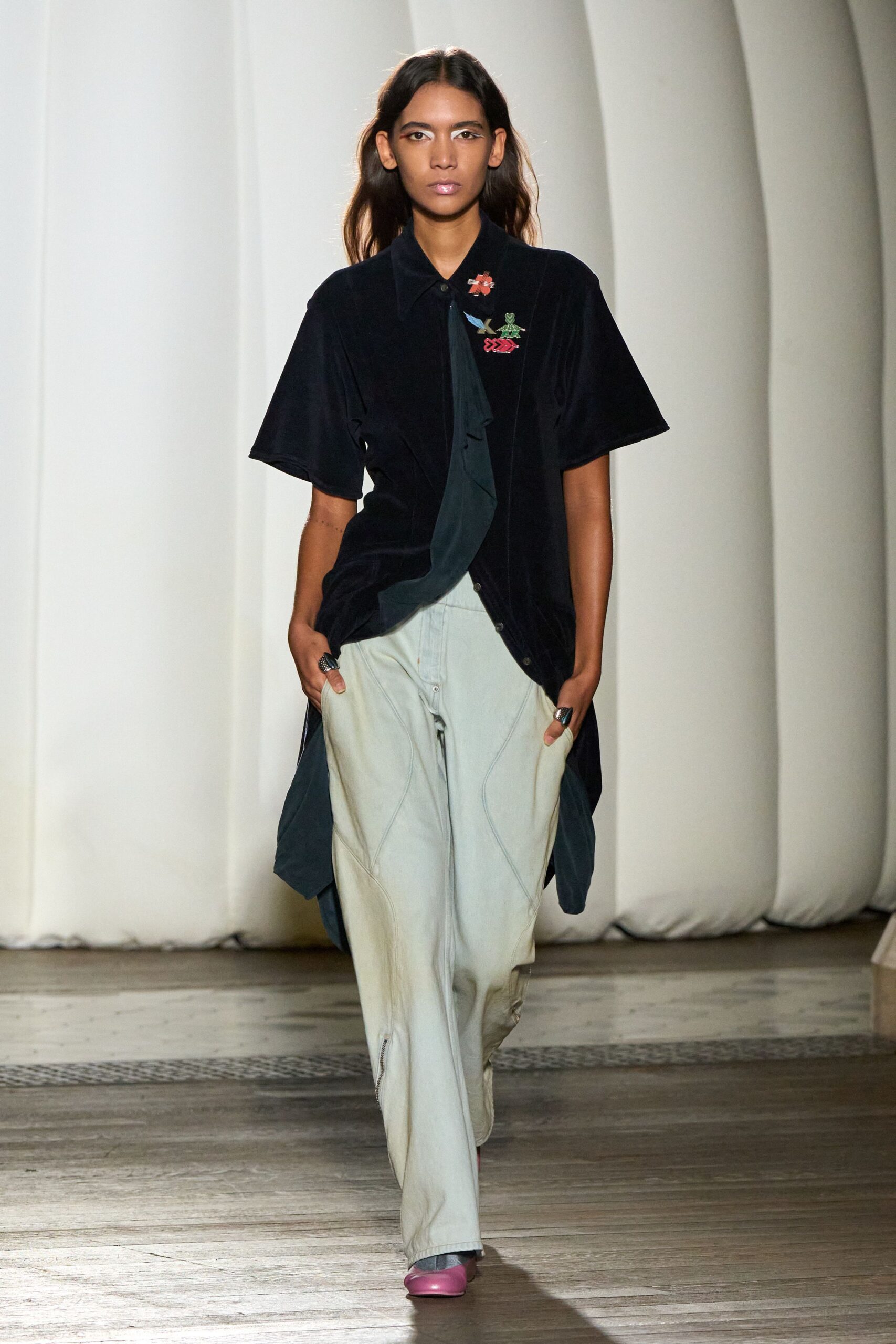 black velvet shirt with denim pants