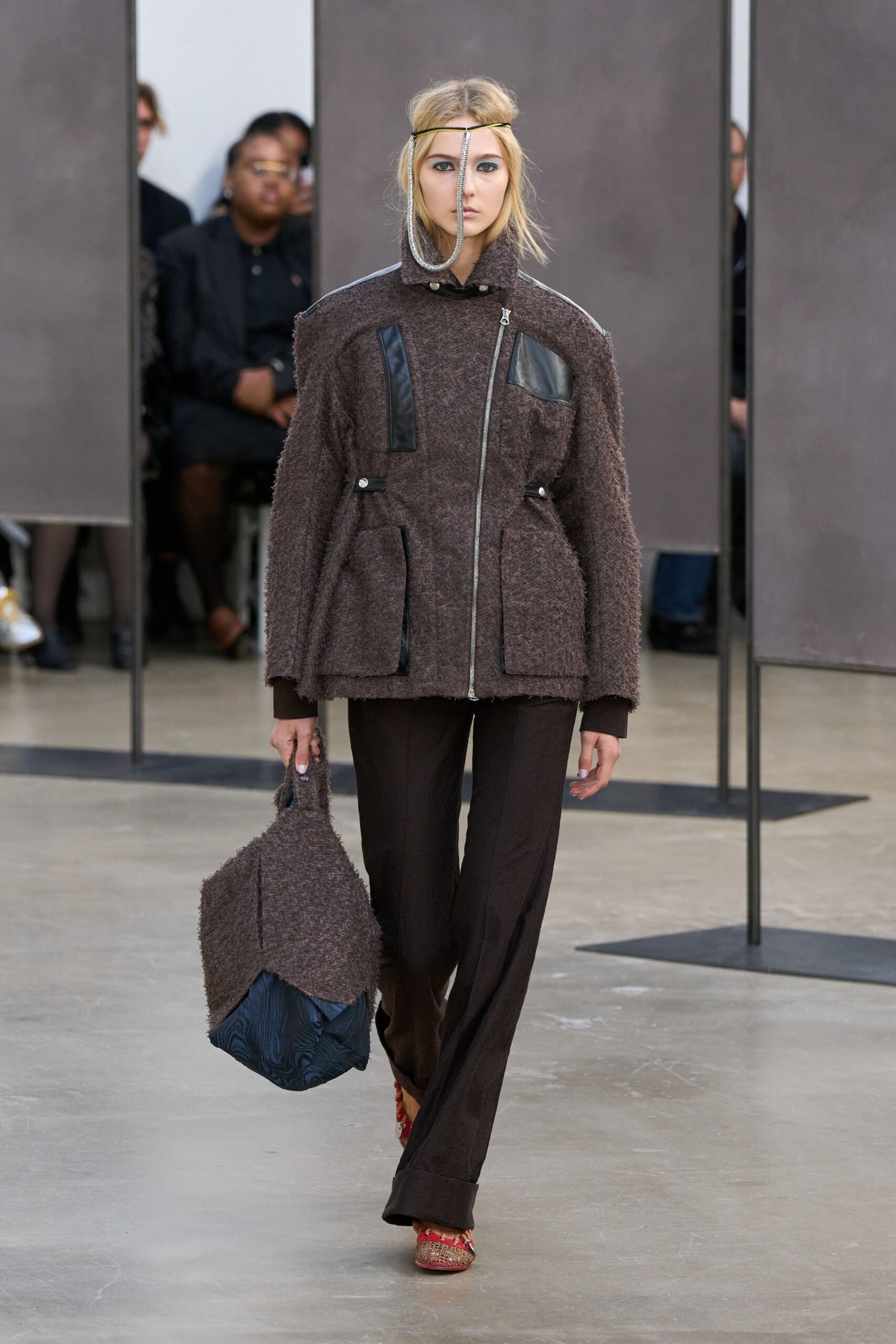 brown wool long-sleeve collared structured zippered pockets jacket