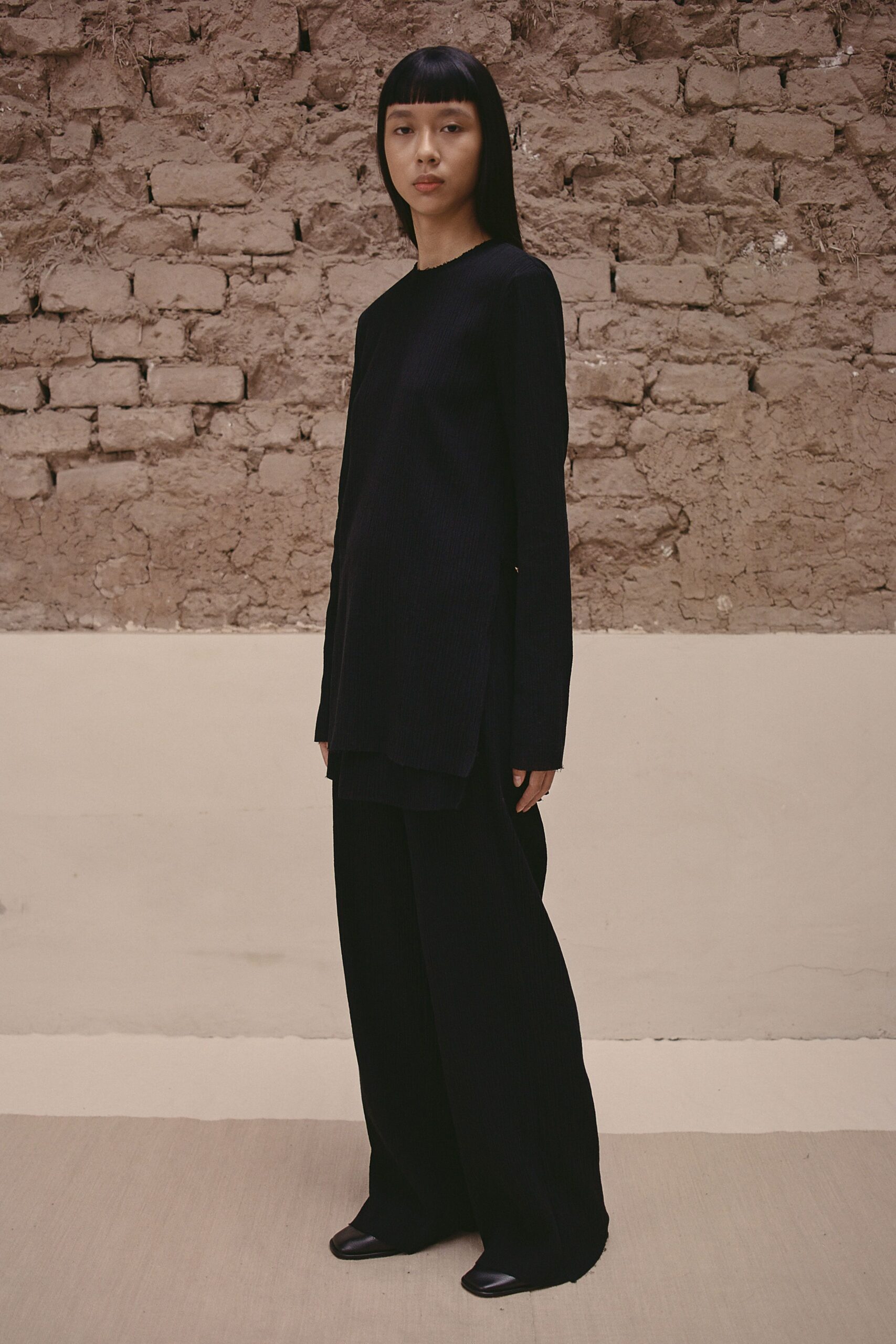 black knit relaxed wide-leg pants