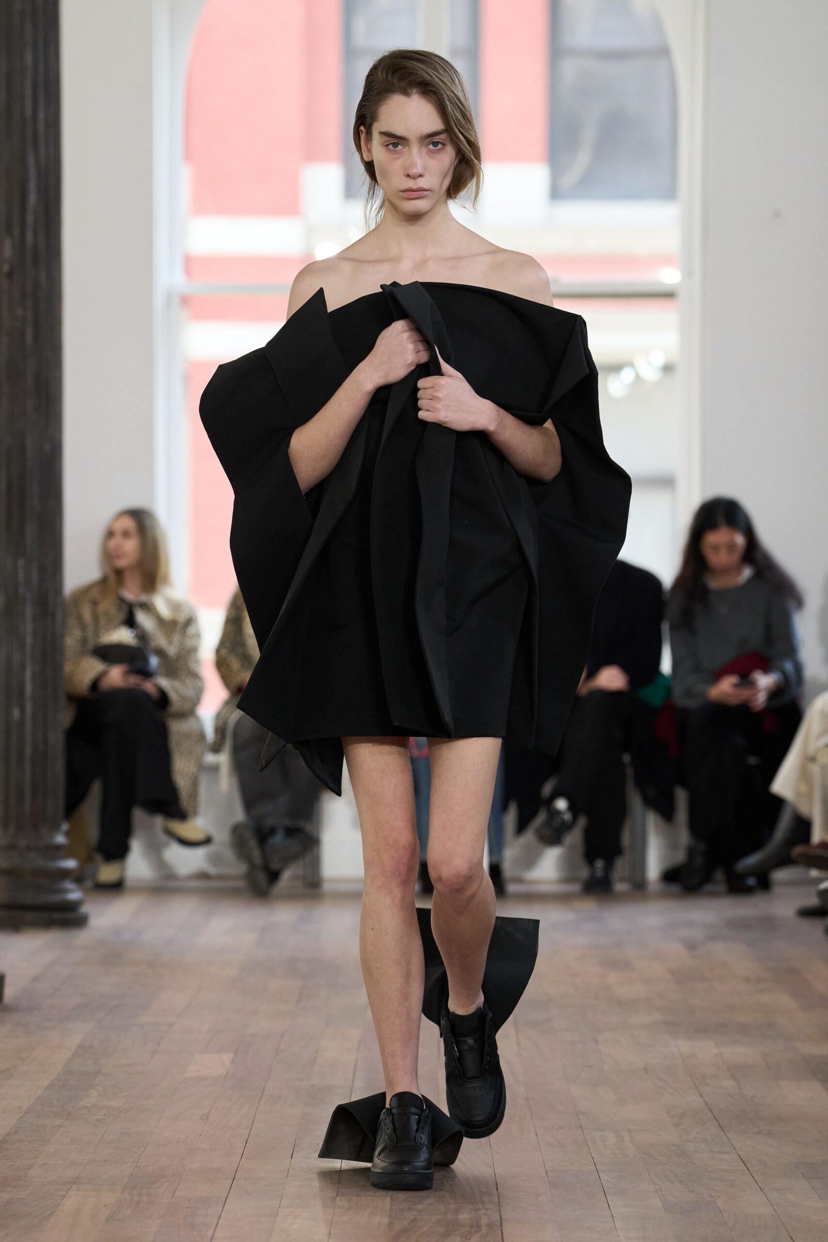 black cotton sleeveless off-shoulder fitted layered mini dress