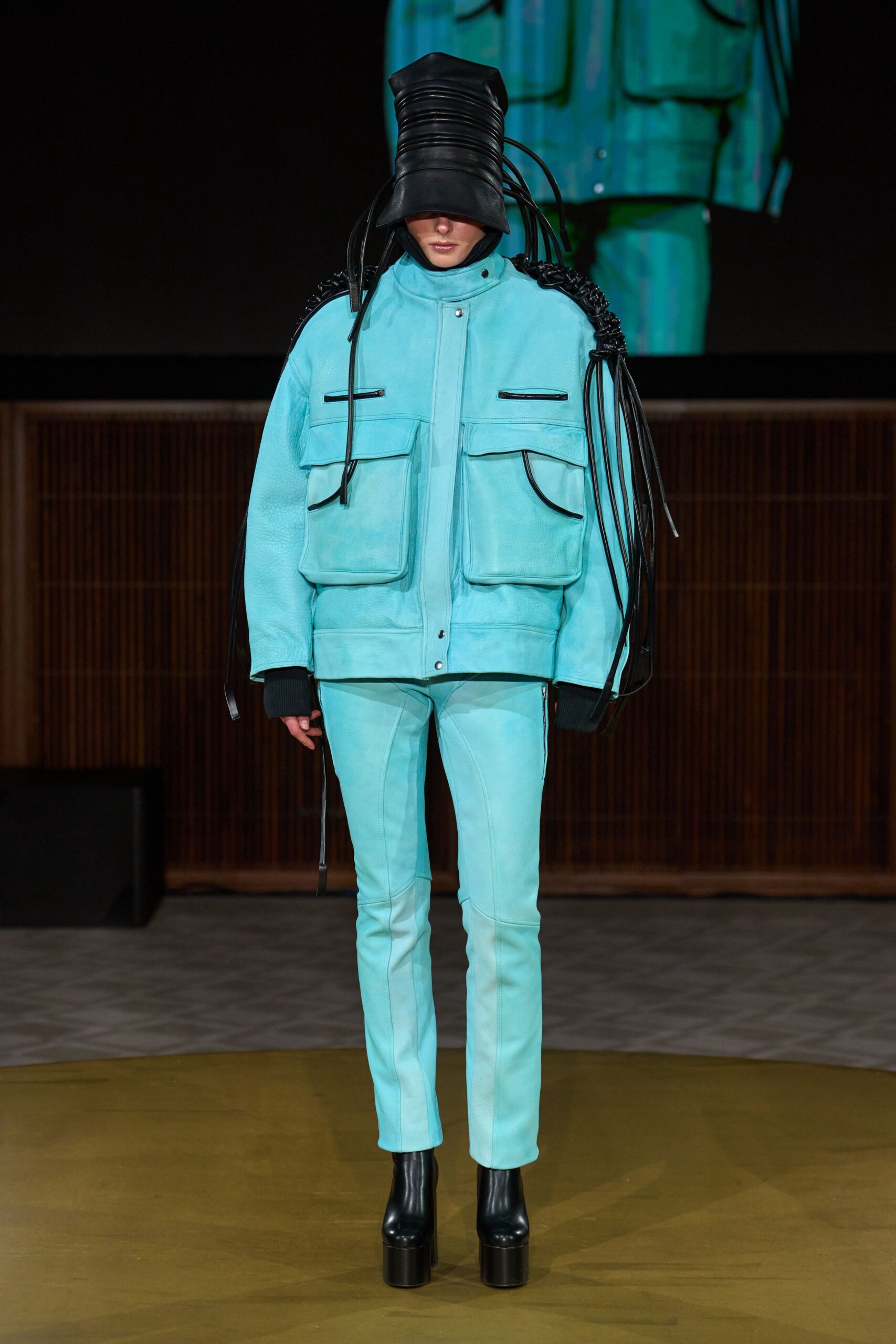blue suede long-sleeve collared relaxed pockets zippered jacket