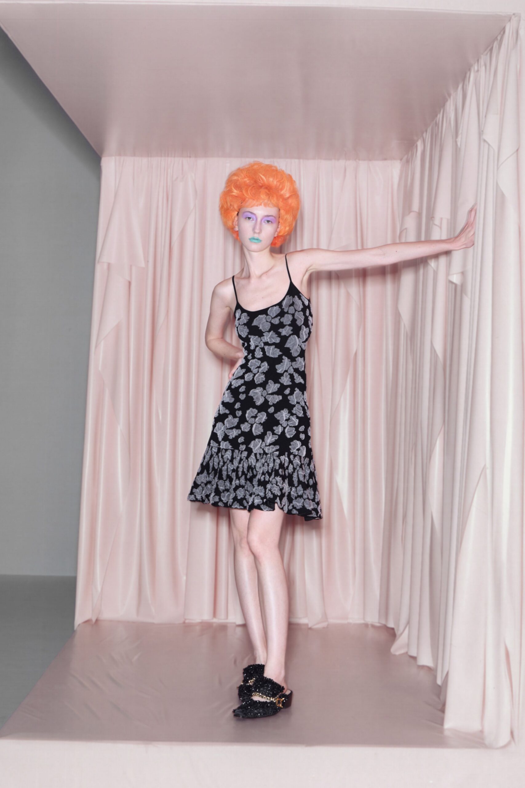 black cotton sleeveless v-neck fitted flared printed dress