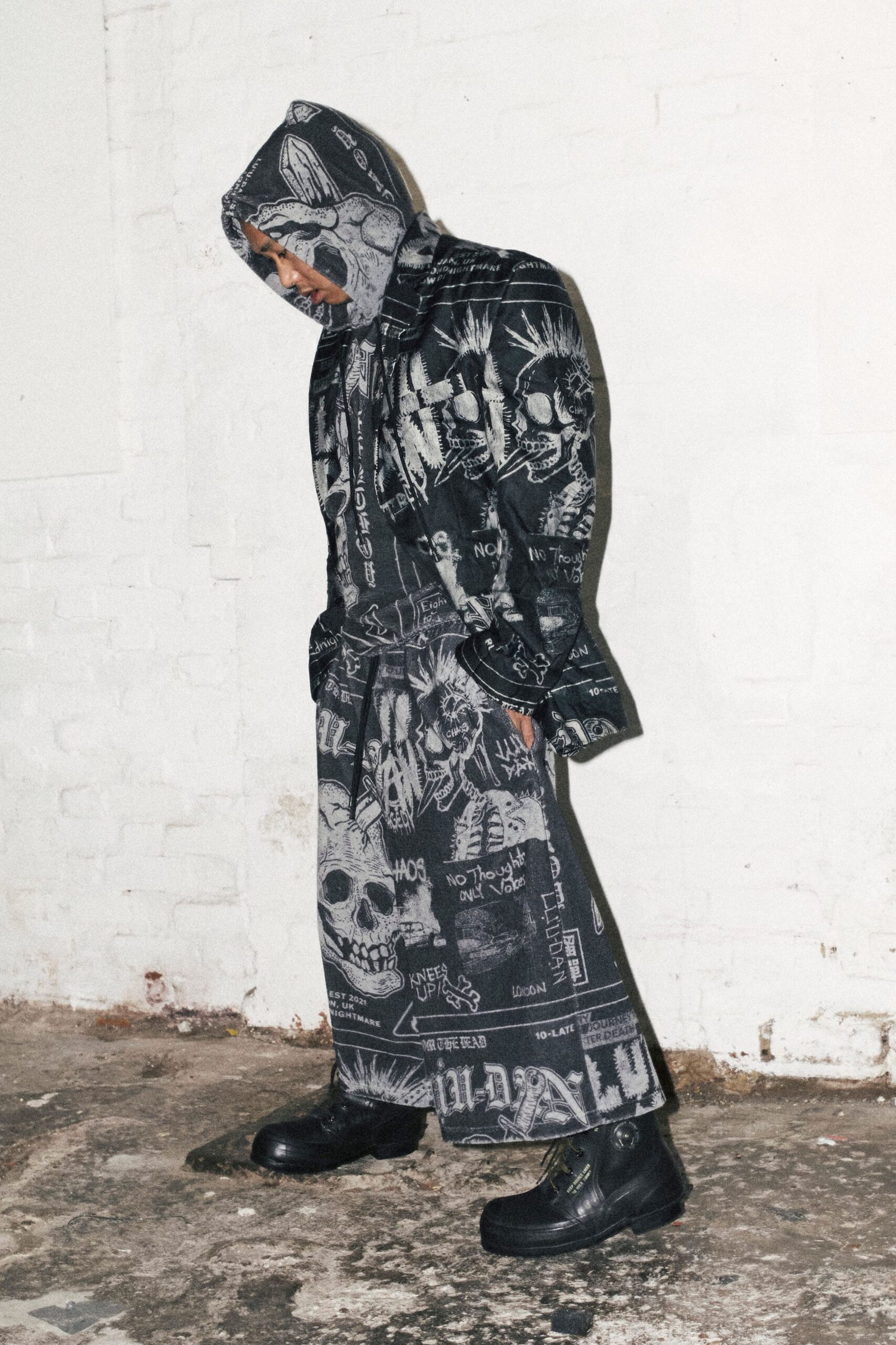black and white printed coat