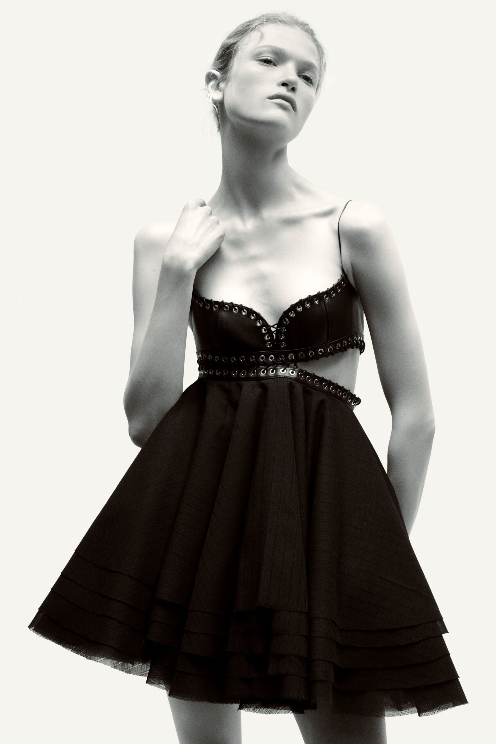 black silk sleeveless mini dress