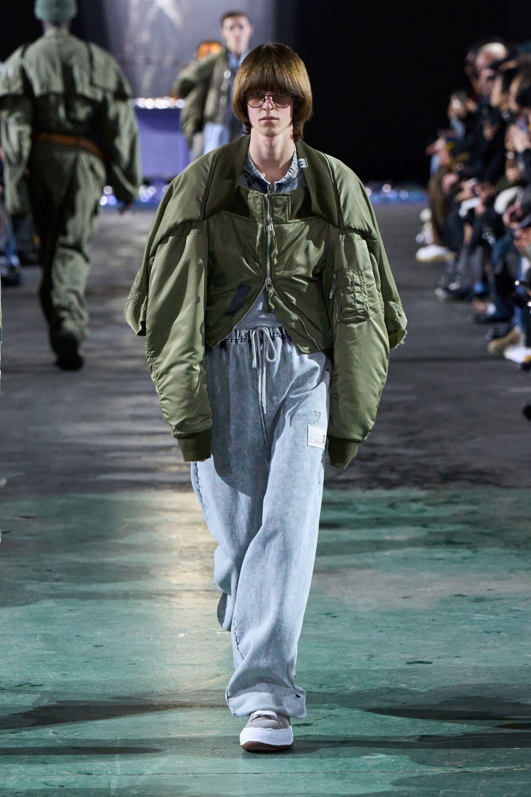 oversized green jacket with relaxed shirt