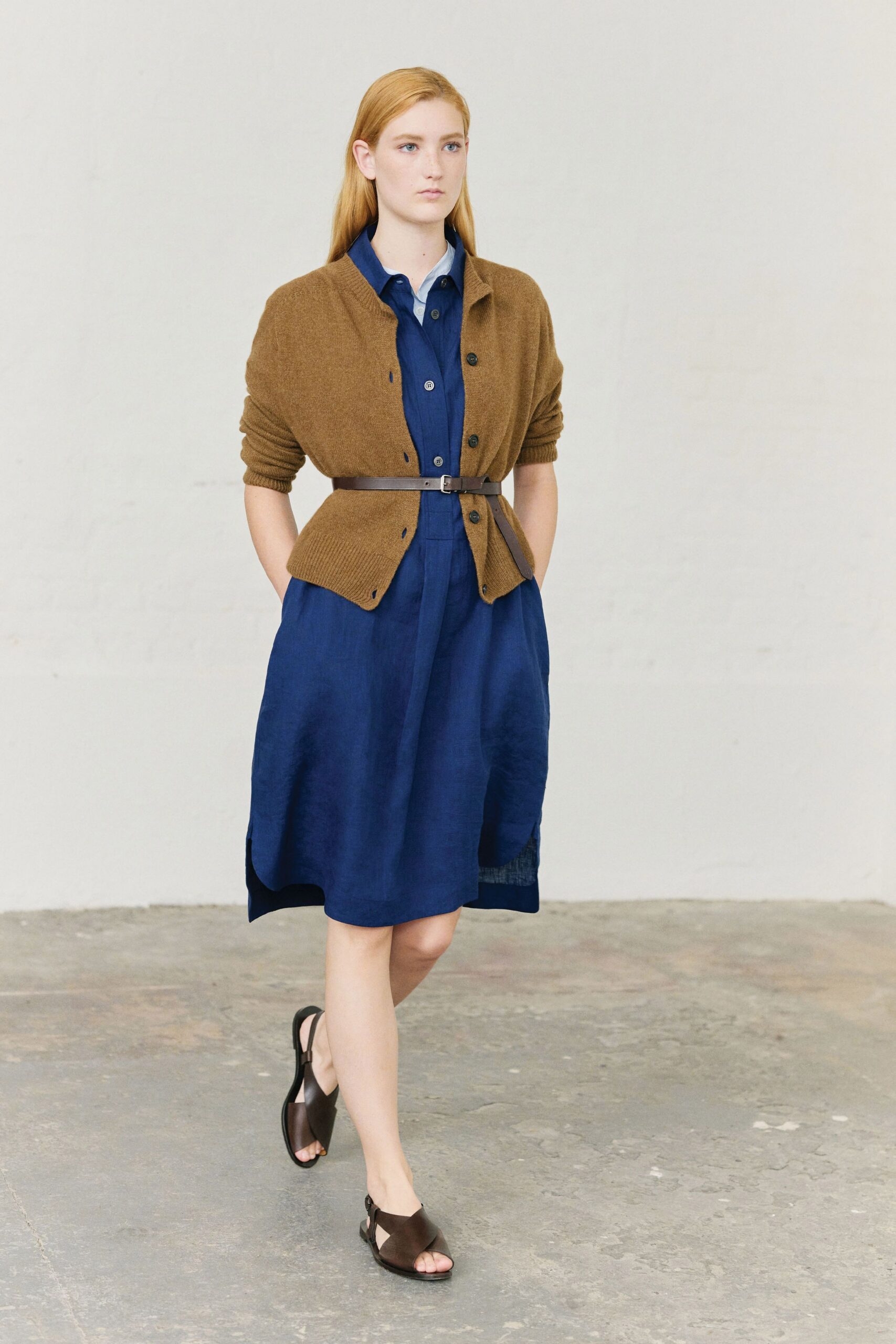 blue midi dress with cardigan