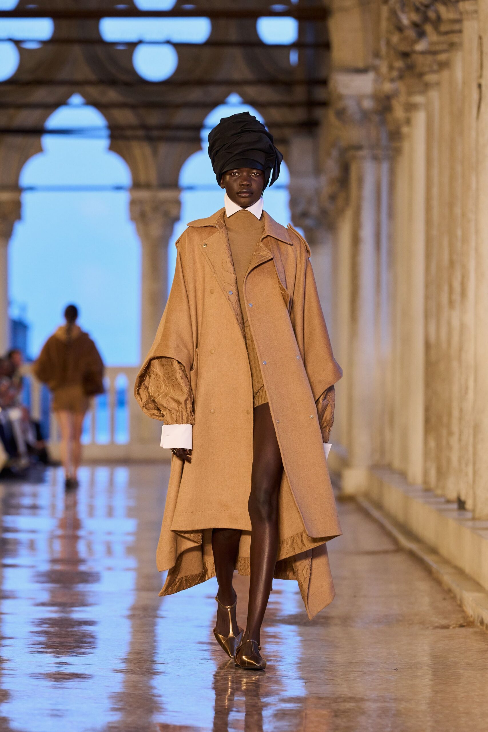 brown wool coat with fitted dress