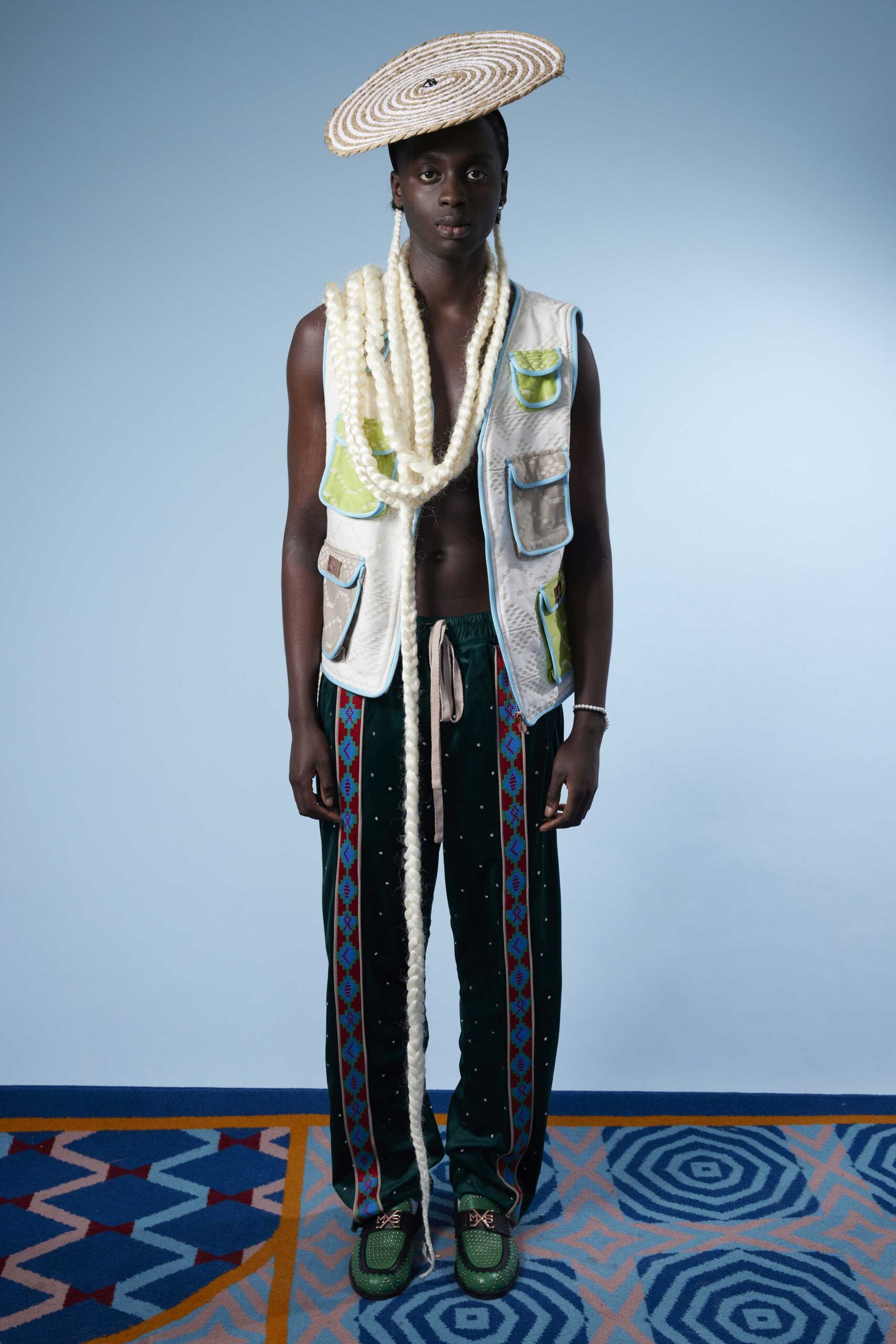 green cotton relaxed printed pants