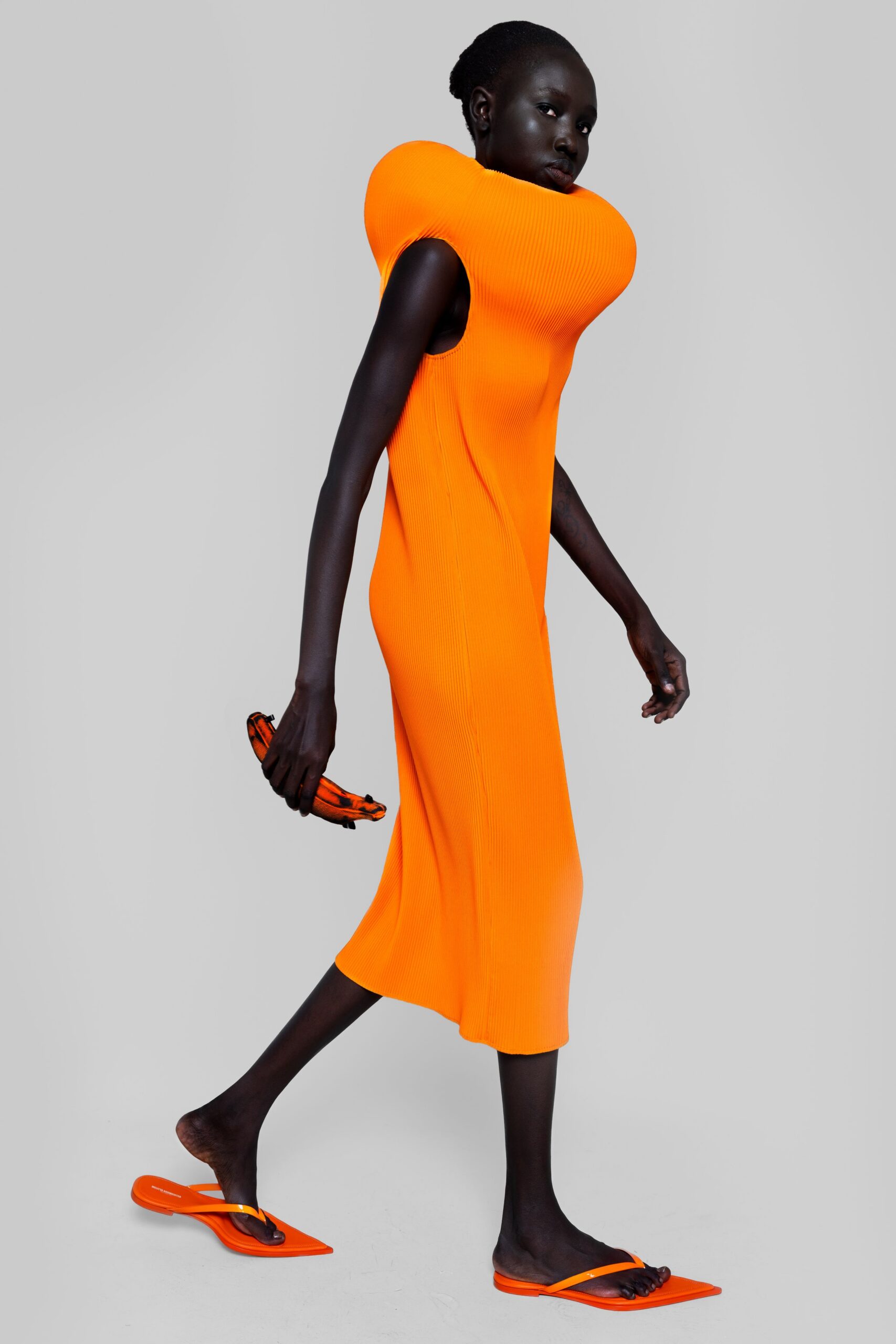 orange vinyl fitted shoes