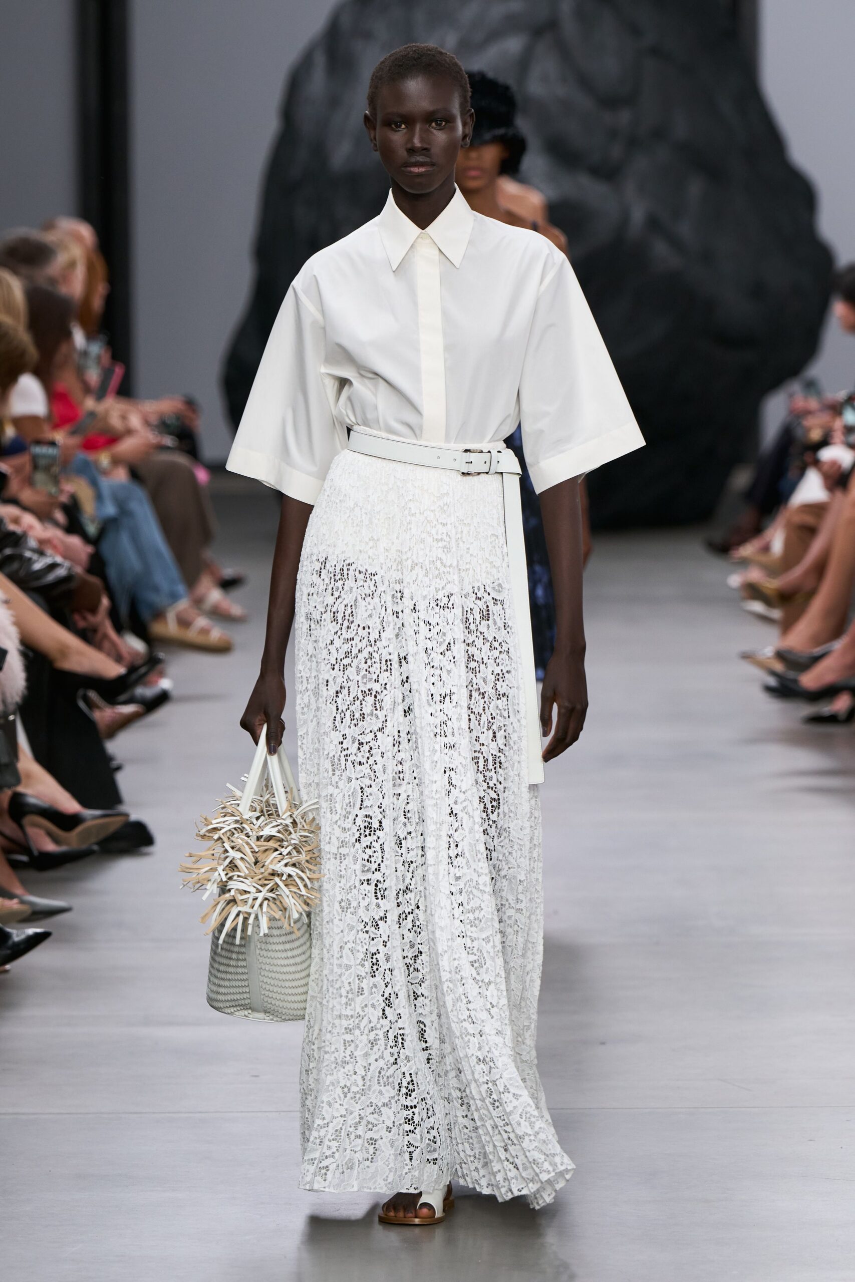 white shirt and lace skirt