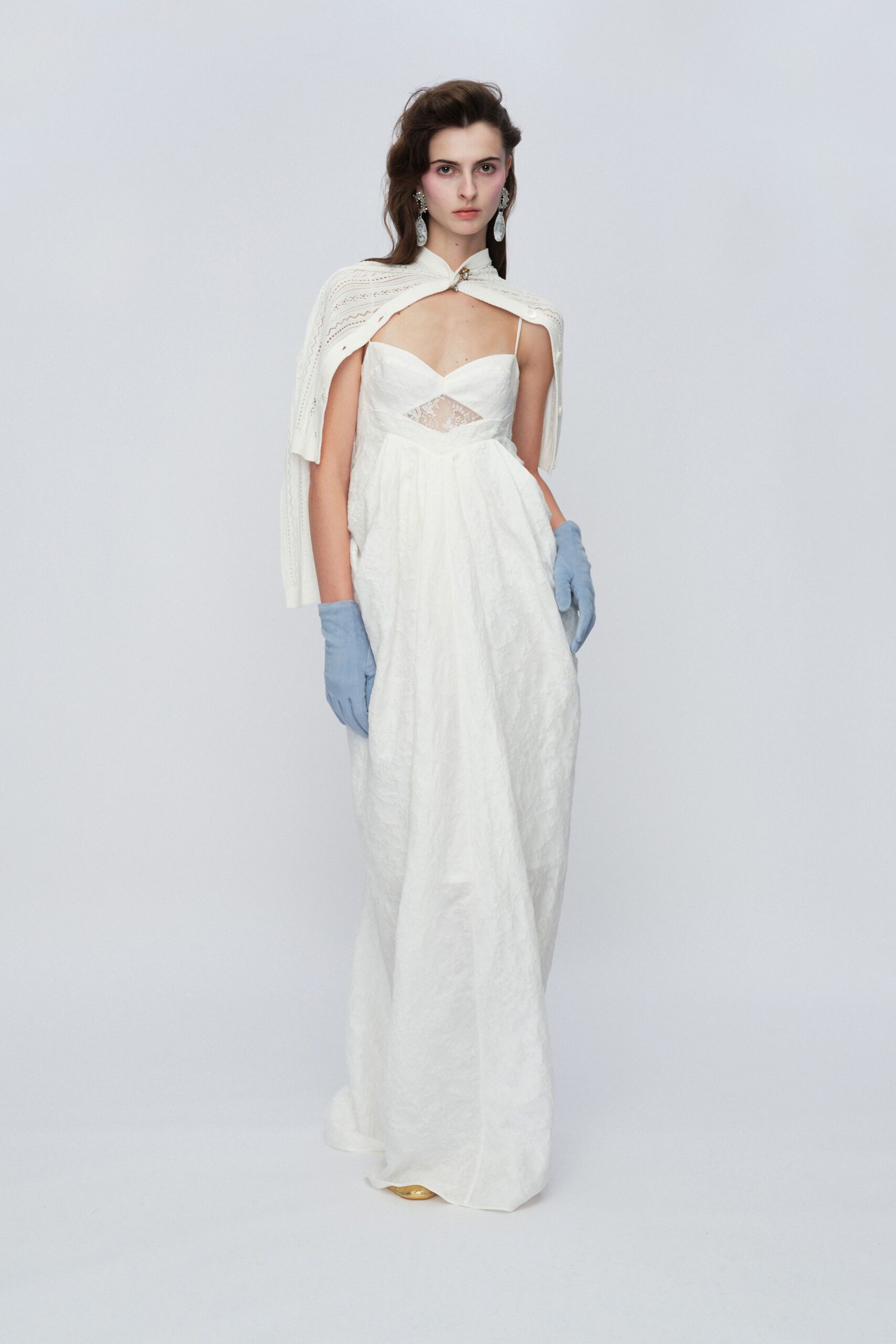 white silk sleeveless relaxed layered cape